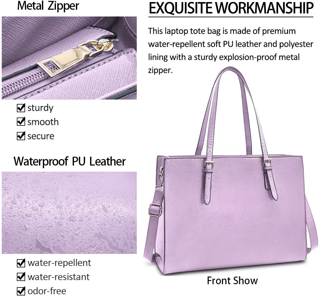 Laptop Bag for Women Waterproof Lightweight Leather 15.6 Inch Computer Tote Bag Business Office Briefcase Large Capacity Handbag Shoulder Bag Professional Office Work Bag Purple