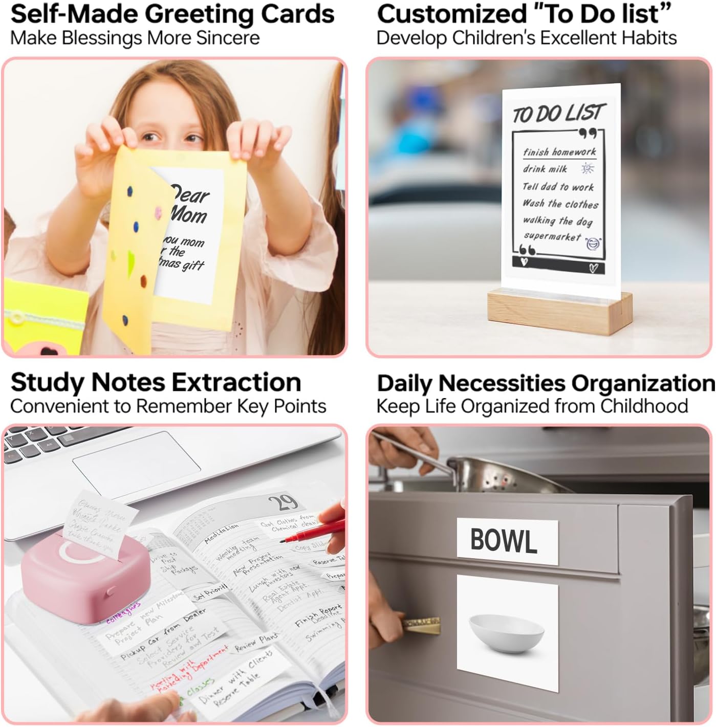 Mini Printer Sticker Thermal Printer with 3 Rolls Paper, Bluetooth Portable Phone Print Pods,Study Sticker Maker for Pictures, Photos, Journals, DIY, Compatible with Phone & Tablet