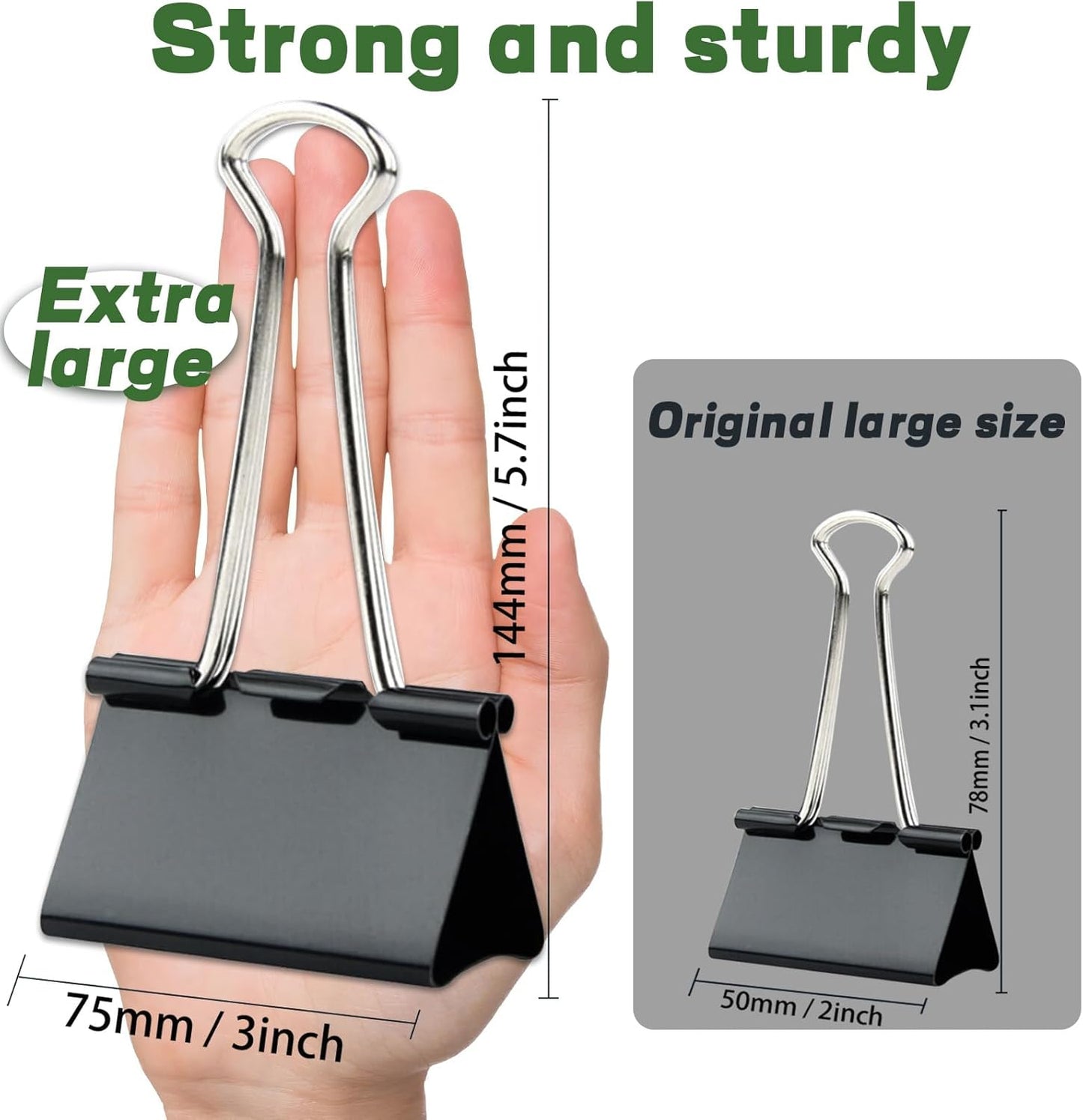 3 Inch Jumbo Binder Clips(24 Pack), Extra Large Binder Clips Heavy Duty Paper Clamps for Office and Home Supplies, Black