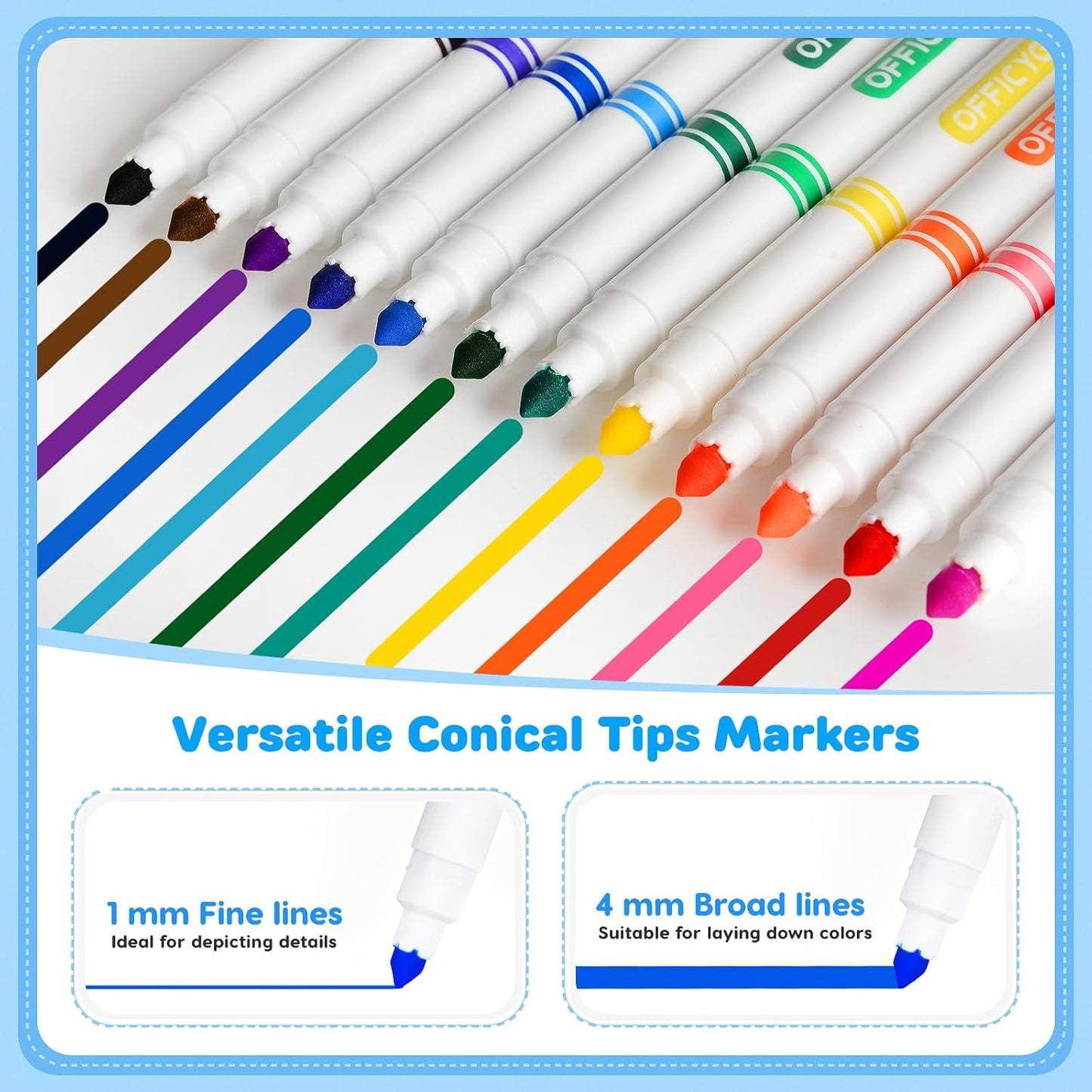 Officygnet 288 Count Washable Markers Bulk, Coloring Markers for Kids, Thin Marker Bulk in 12 Assorted Colors, Fine Line Marker with Conical Tip,Back to School Supplies, Teacher Classroom Must Haves