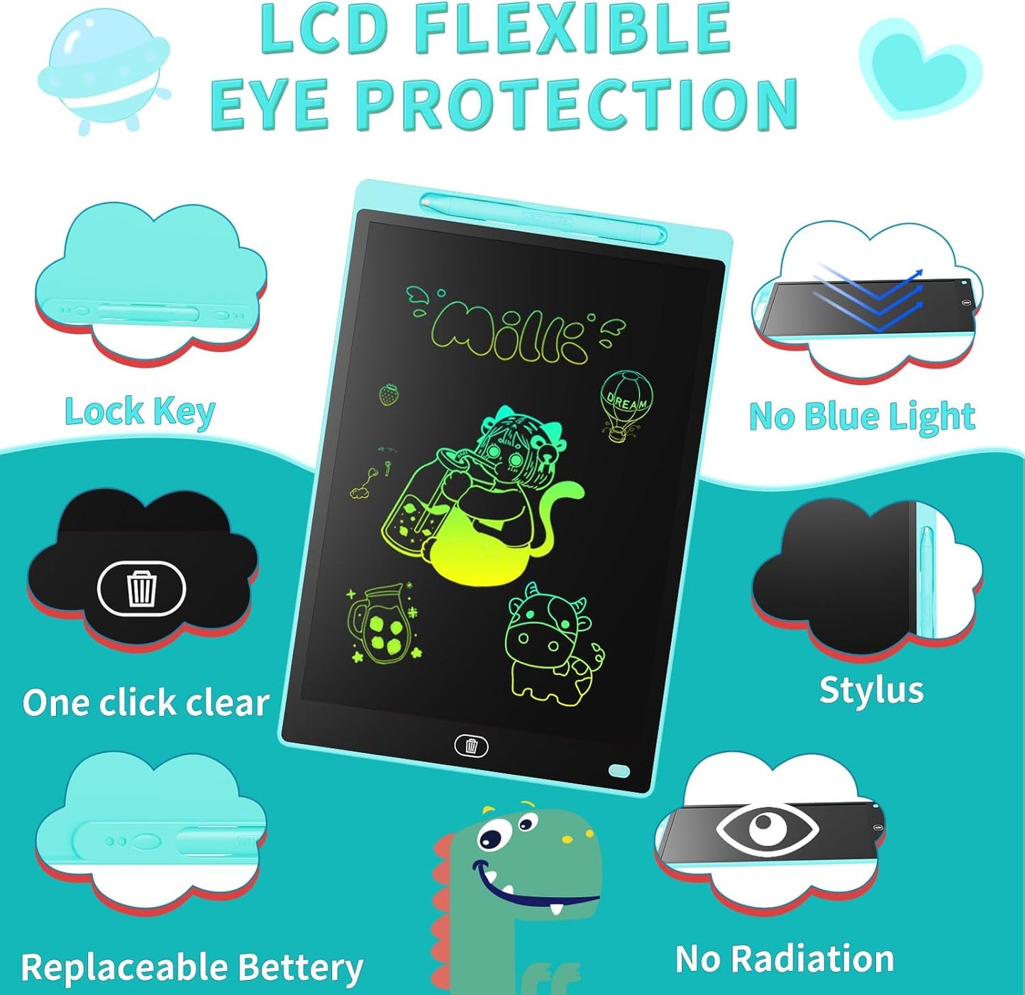 [2 Pack] Genialba LCD Writing Tablet 10-Inch Colorful Doodle Board, Toddler Learning Educational Toys Gifts for 3-8 Years Old Girls and Boys, Electronic Drawing Pad for Kids (Pink&Blue)