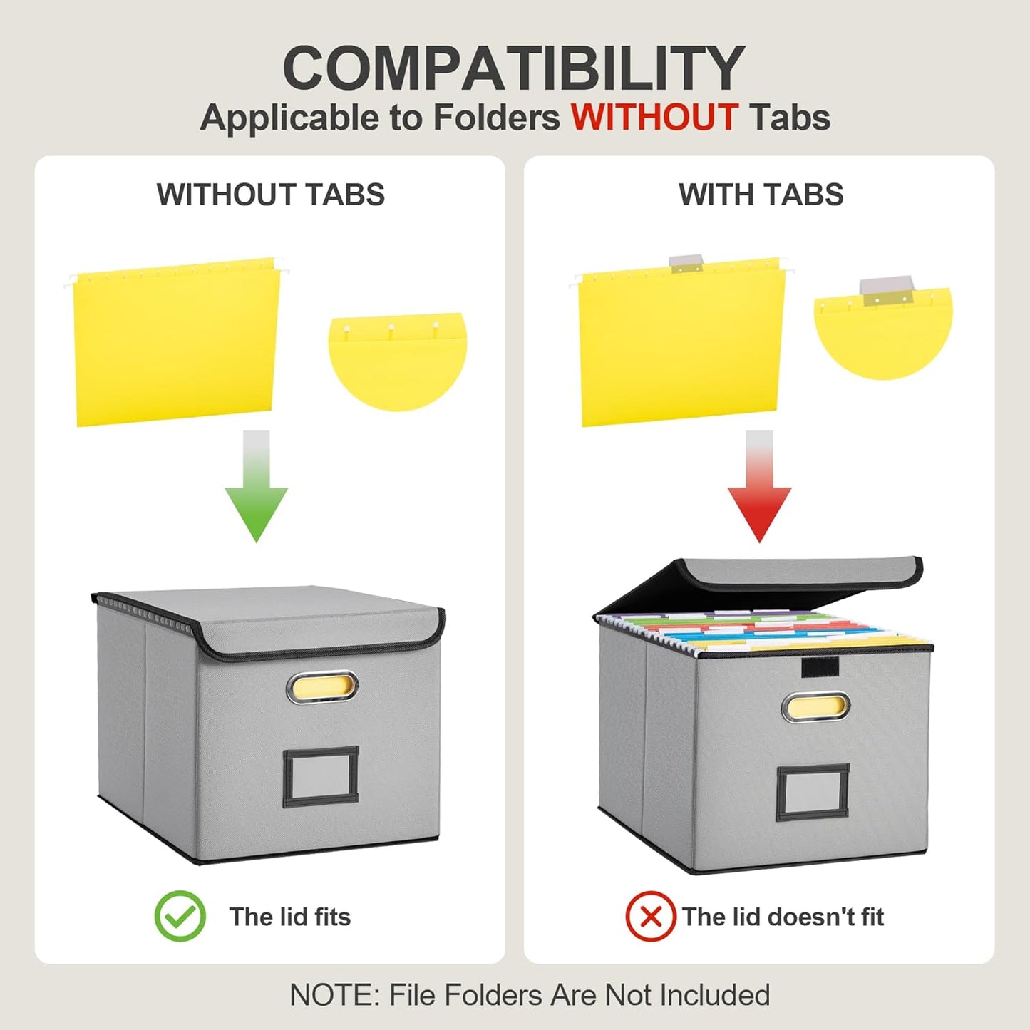 File Organizer Box, Linen Filing Organizer with Lid, Large Desktop File Boxes, Light Grey,2 Pack