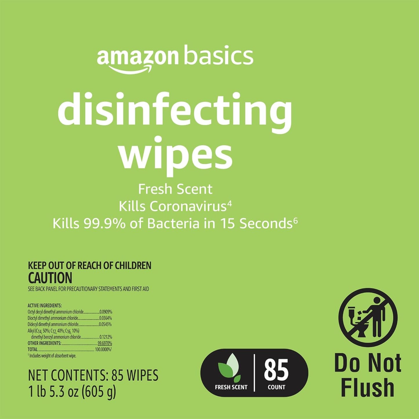 Amazon Basics Disinfecting Wipes, Lemon & Fresh Scent, Sanitizes/Cleans/Disinfects/Deodorizes, 340 Count (12 Packs of 85)