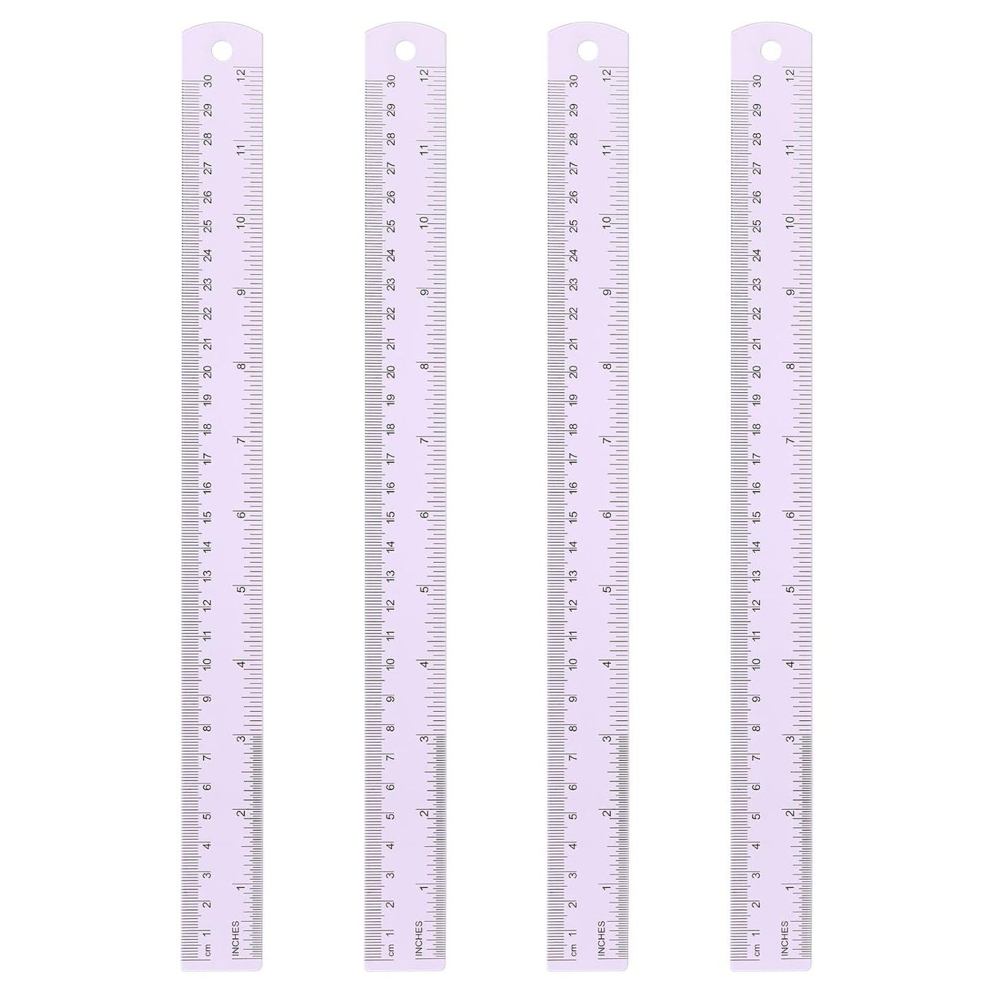 HARFINGTON 4pcs Metal Straight Ruler 30cm Metric SAE Aluminum Alloy Measuring Rulers Scale Tool with Hole for Measure Study Reading Classroom Office, Purple