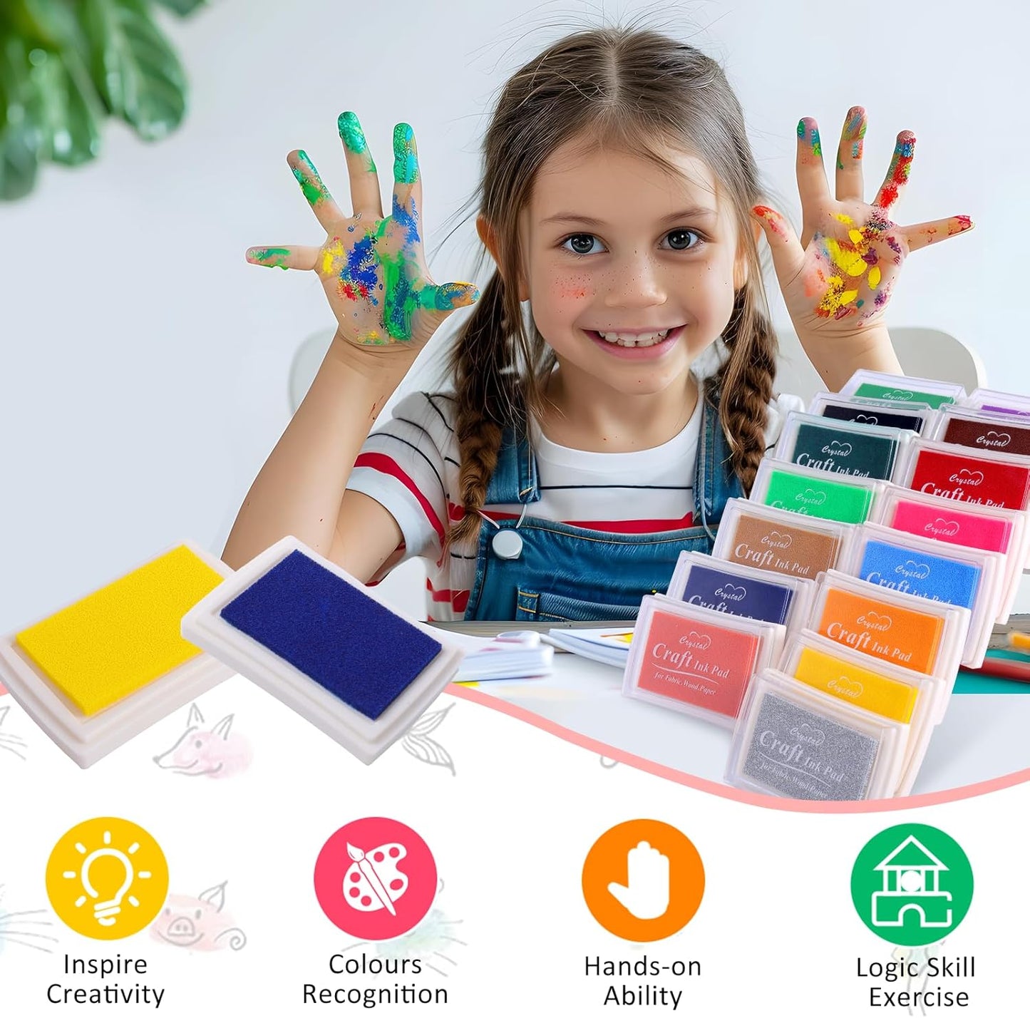 15Pcs Colors Ink Pads for Stamping Washable Fingerprint Ink Pad for Crafting Card DIY Making Scrapbooks Wood Fabric