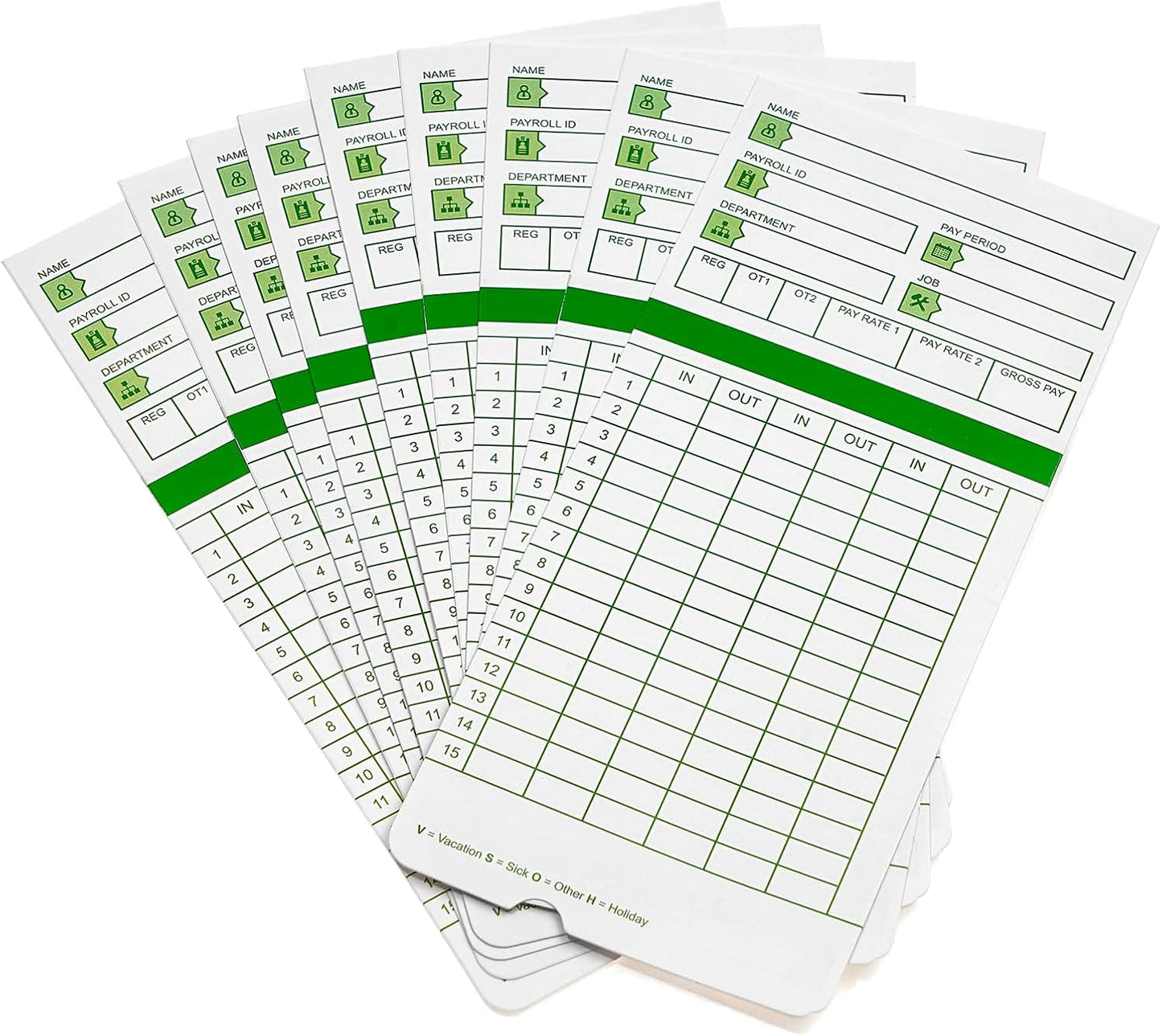 Zzrywuty All Pay Periods, 50 Count Time Cards for Hn3000, 2-Sided, 3 3/8" x 7 3/8", Green