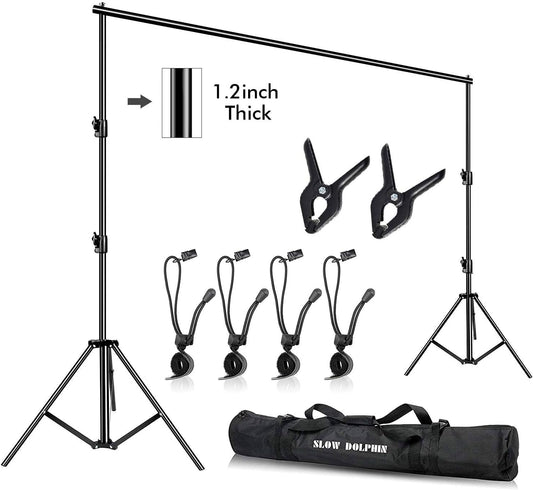 SLOW DOLPHIN Photo Video Studio 10ft (W) x 9.2ft (H) Heavy Duty Adjustable Photography Backdrop Stand Background Support System Kit with Carry Bag