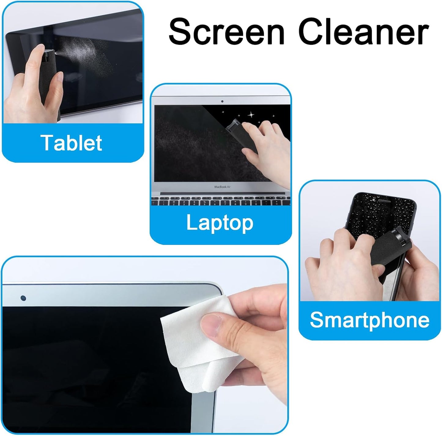 walrfid Screen Cleaner Touchscreen Mist Spray, walrfid Cleaning Kit for Electronic Smart Phone TV, Laptop, Tablet, PC, Computer LCD Flat Screens, Compatible with iPhone iPad MacBook Pro - Black