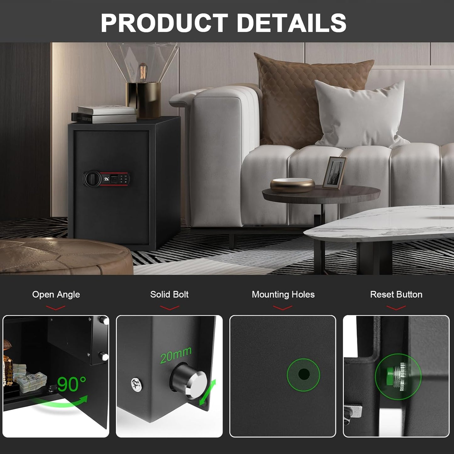 TIGERKING Biometric Fingerprint Safe Box, 1.8 Cubic Feet Digital Keypad Security Safes with Removable Shelf, Quick-Access Smart Biometric Safe for Home and Office