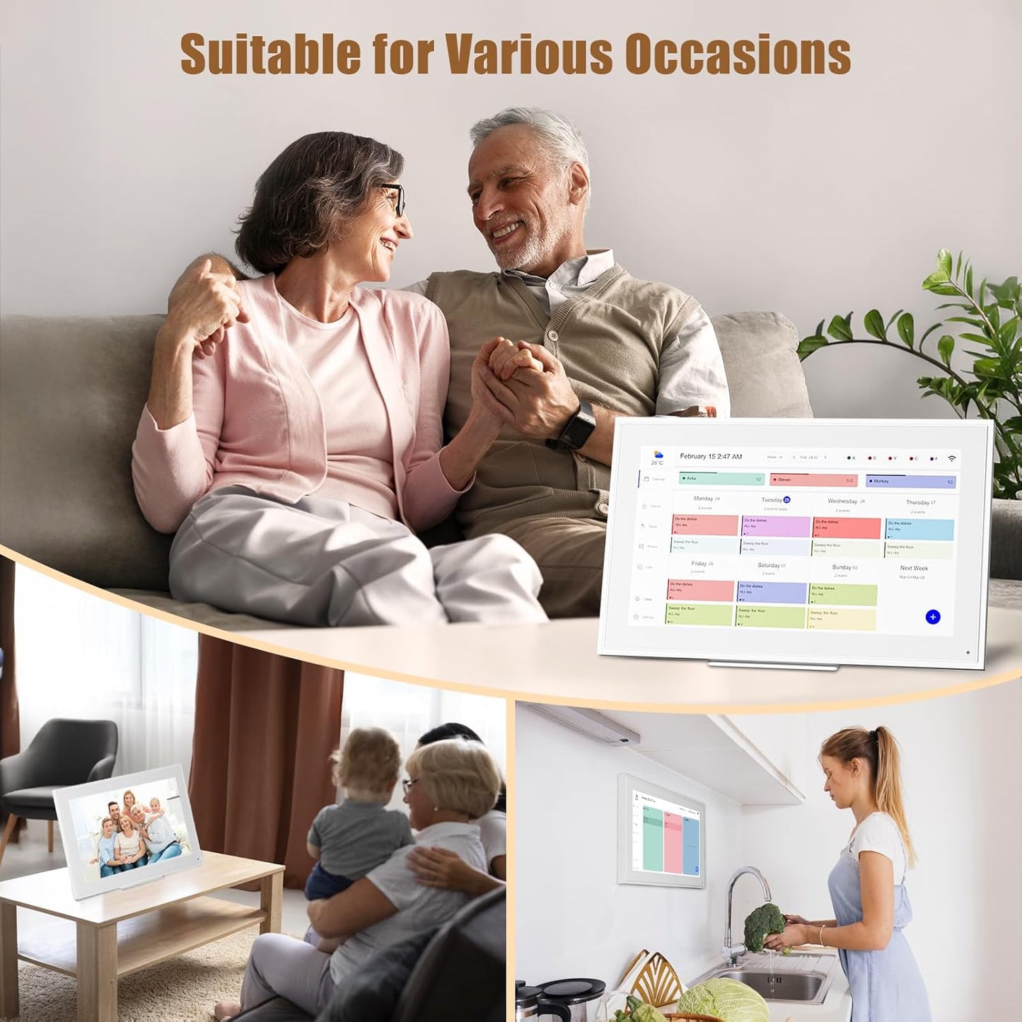 15.6-inch Wall Digital Calendar,2025 Smart WiFi Calendar & Chore Chart,Full HD Touchscreen Interactive Display for Family Schedules-Wall/Desk Mountable Planner,Meeting Reminders & Deadline Tracking