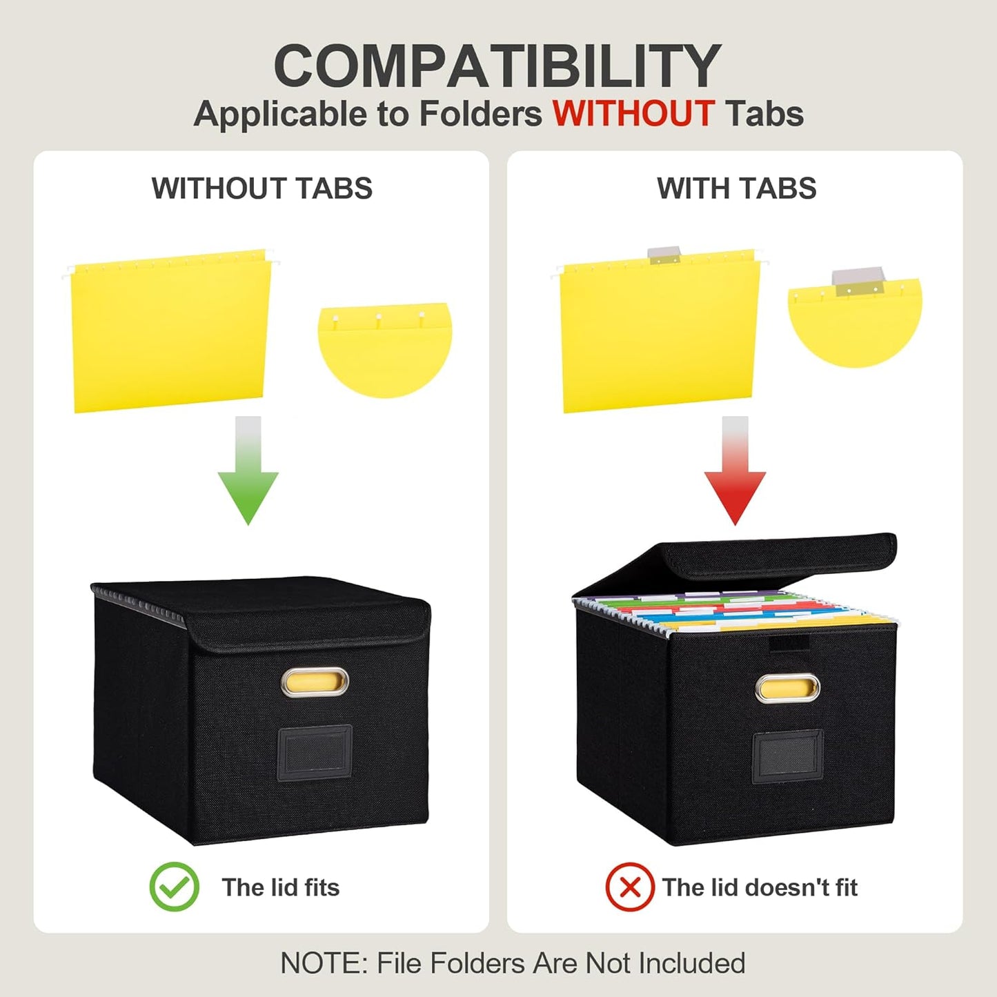 File Organizer Box, Linen Filing Organizer with Lid, Large Desktop File Boxes, Black,2 Pack