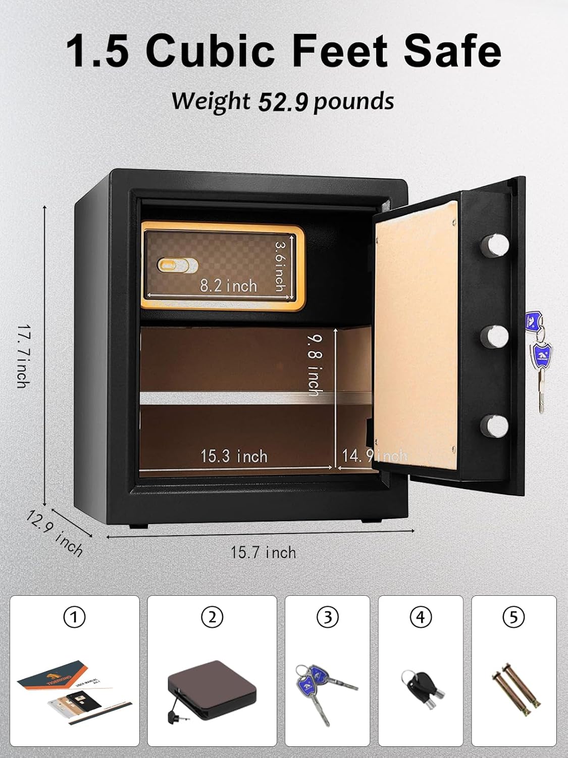 TIGERKING Safe Box,1.5 Cubic Feet Big Home Safes with Digital Lock for Home and Office