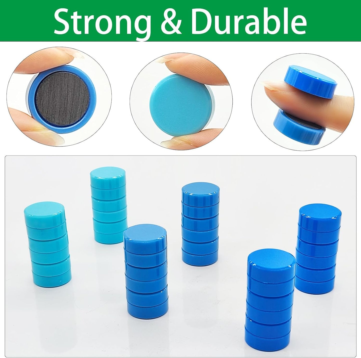 ZDZBLX Fridge Magnets 30 PCS, Strong Refrigerator Magnets for Whiteboard, Heavy Duty Small Round Magnets, Mini Decorative Cute Magnet for Fridge, Locker, Map, Kitchen, School, Office, Classroom (Blue)