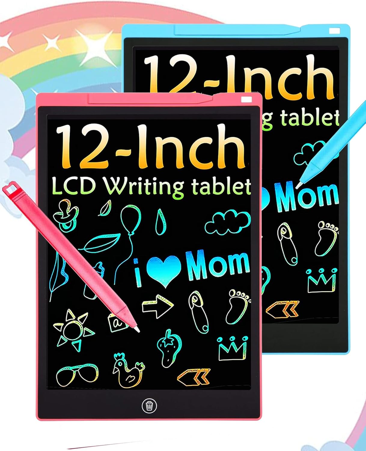 2 Pack LCD Writing Tablet, 12 inch Colorful Toddler Drawing Pad Doodle Board, Erasable Educational Toy Christmas Birthday Gift for 3 4 5 6 7 Year Old