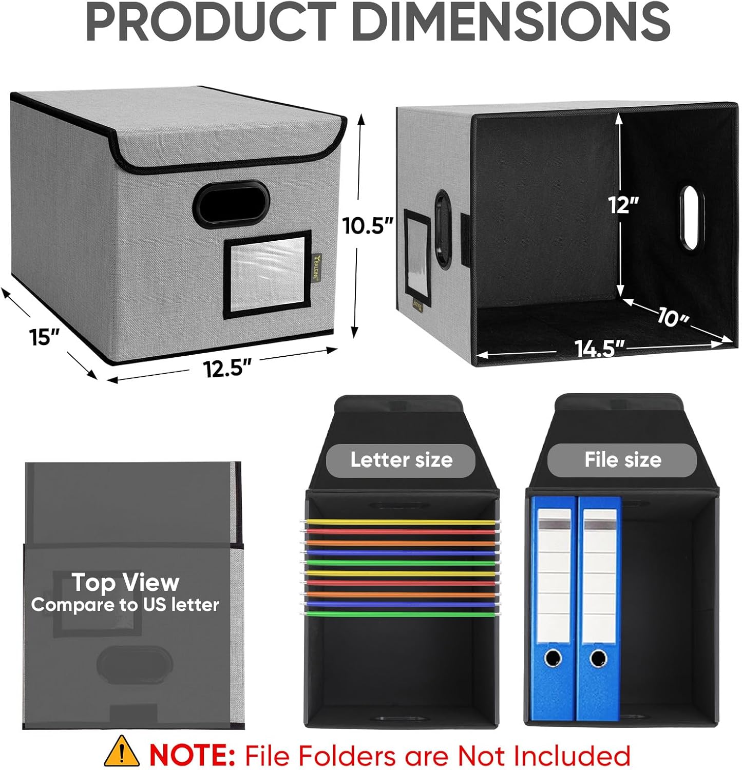 BALEINE File Organizer Box with Lid, Collapsible File Folder Organizer with Plastic Slide, Hanging File Folder Box for Office Document Storage (1 Pack, Grey)