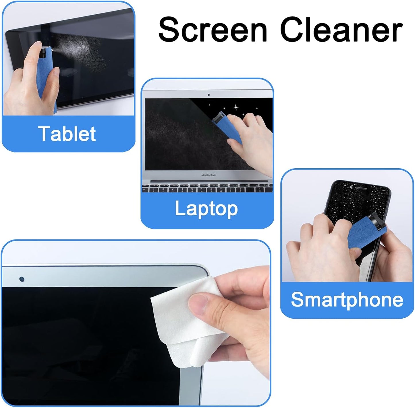 Screen Cleaner Touchscreen Mist Spray, walrfid Cleaning Kit for Electronic Smart Phone TV, Laptop, Tablet, PC, Computer LCD Flat Screens, Eyeglasses, Compatible with iPhone iPad MacBook Pro - DarkBlue