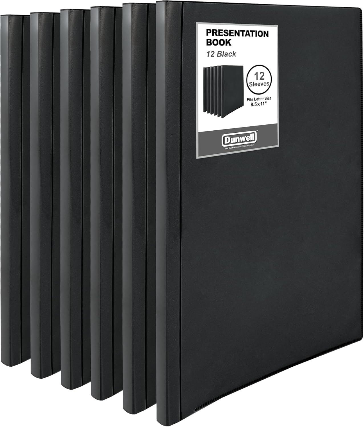 Dunwell Presentation Binder 12-Pocket, Displays 24 Pages, 8.5x11 Portfolio Binder with Plastic Sleeves, Storage and Organizer for Documents, Certificates, Projects, Photos (12 Pack, Black)