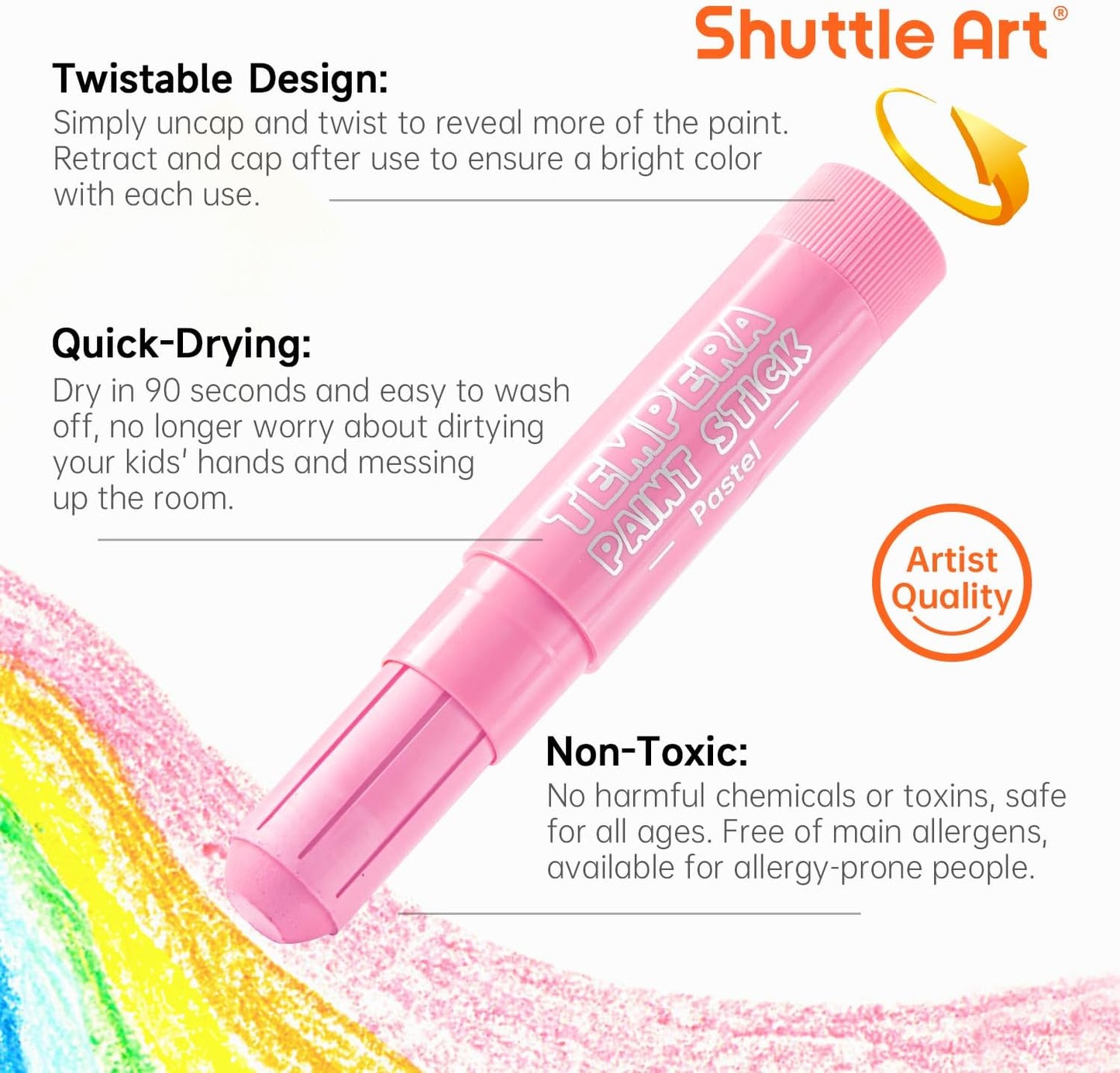 Shuttle Art Tempera Paint Sticks, 20 Pastel Colors, Solid Tempera Paint for Kids, Super Quick Drying, Works Great on Paper Wood Glass Ceramic Canvas