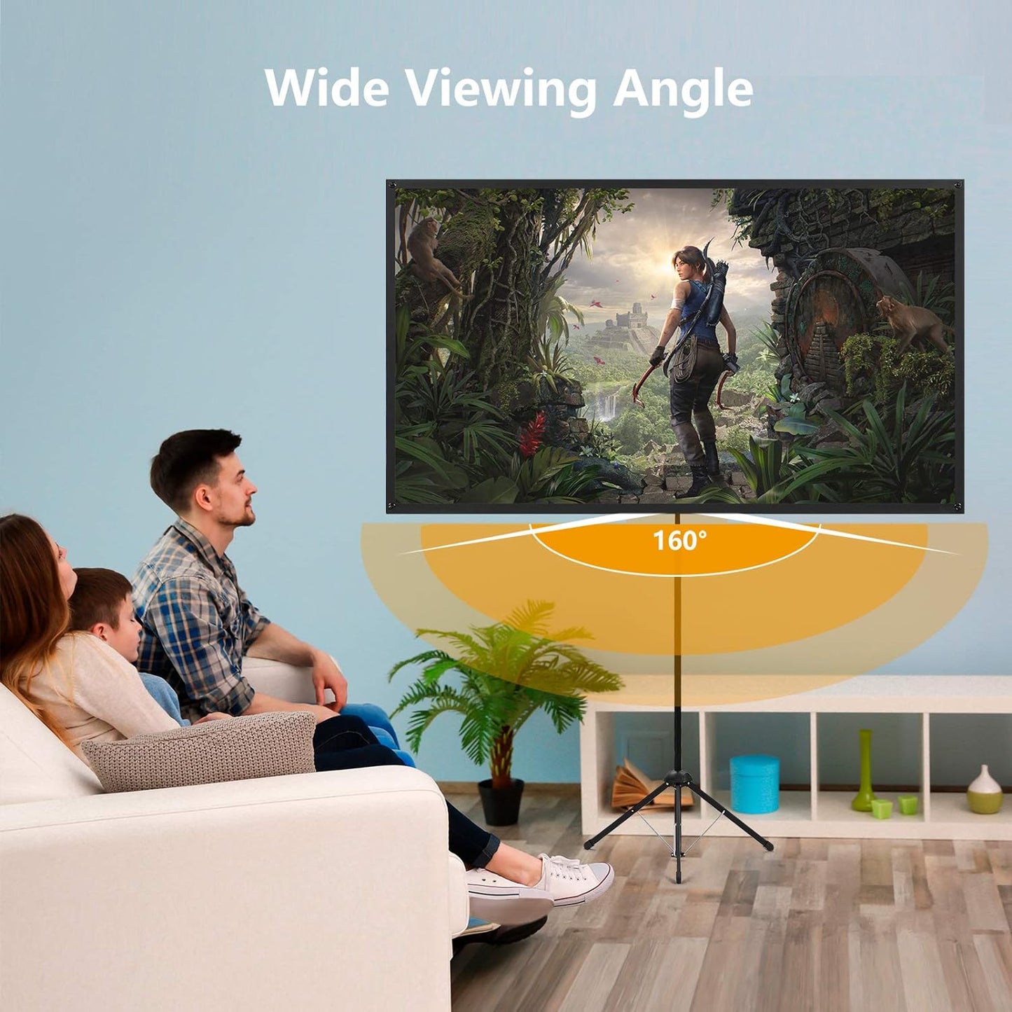 Projector Screen with Stand, Portable Projector Screen and Stand, 60 Inch 16:9, Outdoor Projection Screen, Aluminium Frame, Lightweight and Compact, Easy Setup, Idea for Home Cinema, Backyard Party.
