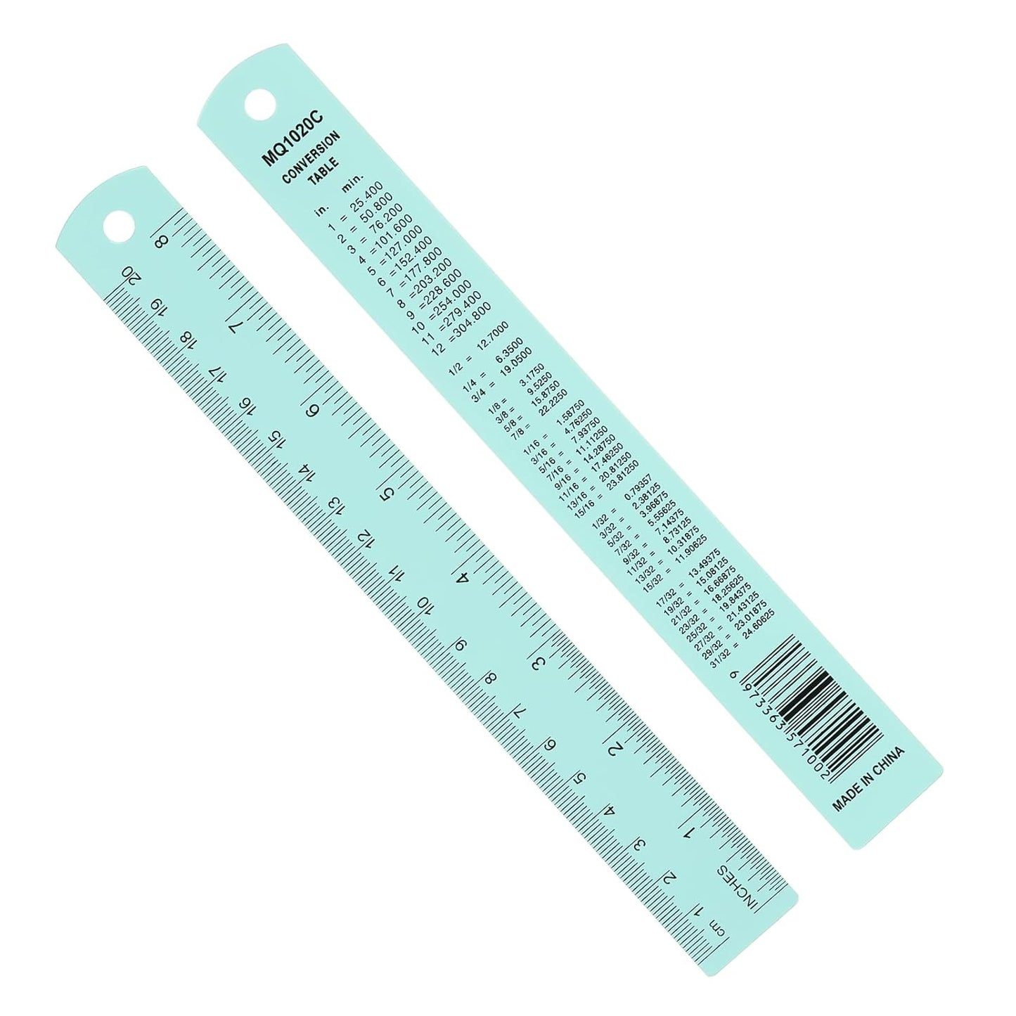 PATIKIL 20cm/8" Metal Ruler, 2 Pack Aluminum Alloy Rulers with Centimeters, Millimeters, Inches and Conversion Table Straight Edge Ruler for Writing Machinist Drafting, Blue Green
