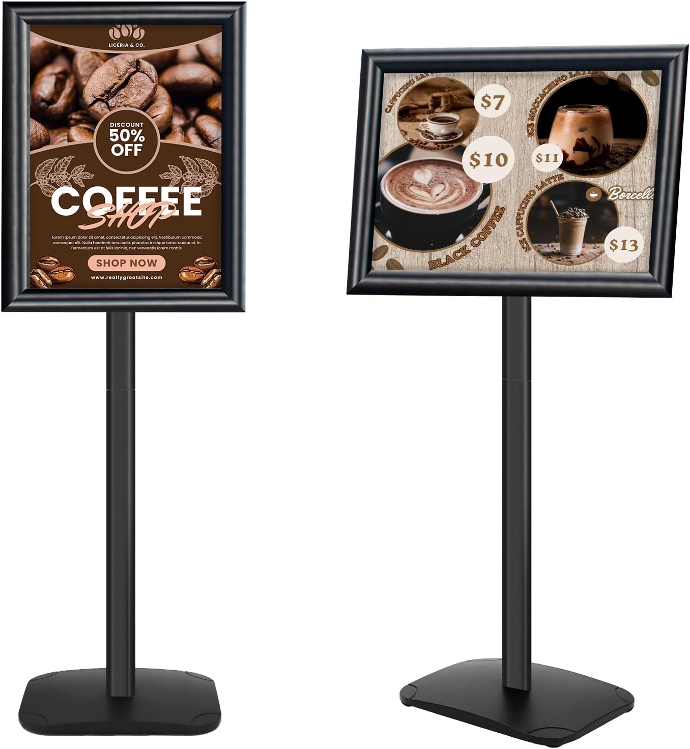 Heavy Duty Pedestal Sign Holder for Display, 11 x 17 inches Adjustable Floor Standing Sign Holder with Weighted Base , Vertical and Horizontal View Sign Stand for Indoor/Outdoor Advertising，Black