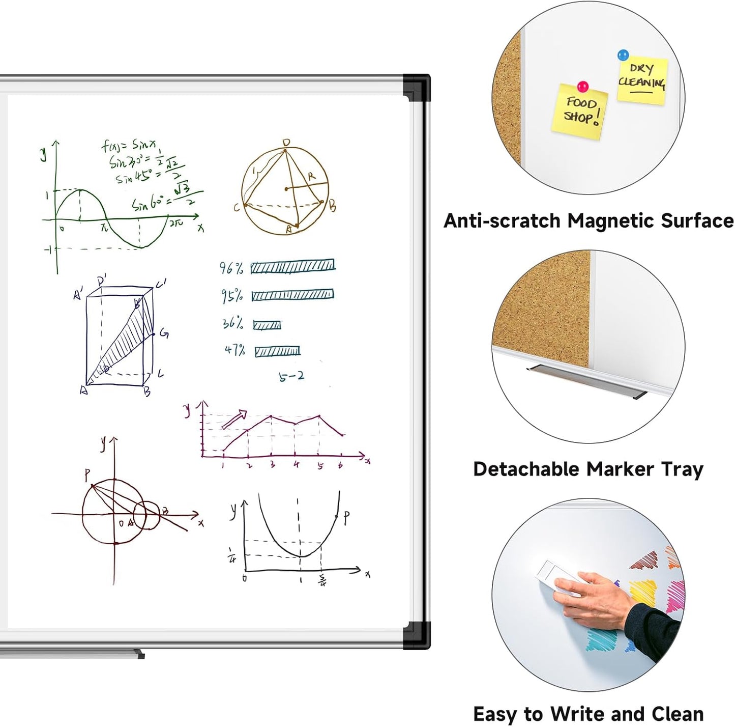 XBoard Large Magnetic White Board and Bulletin Corkboard Combination, 48 x 36 Inch Half Dry Erase & Cork Combo Board for Wall with Aluminum Frame, 4' x 3' Notice Memo Board Pin Board Vision Board