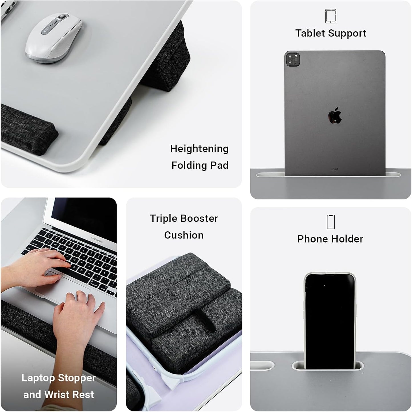Lap Desk for Laptop with Cushion,Folding Laptop Desk for Bed,Bed Desk,Portable Computer Lap Desk,23.62"*15.74",Grey