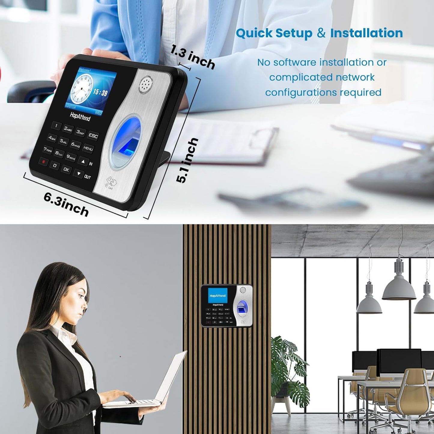 Time Clocks for Employees Small Business Automatic Calculate Hours, 0 Monthly Fees Fingerprint Time Clock, H3 Standalone Biometric Clock in Machine for Employees with 5 RFID Cards