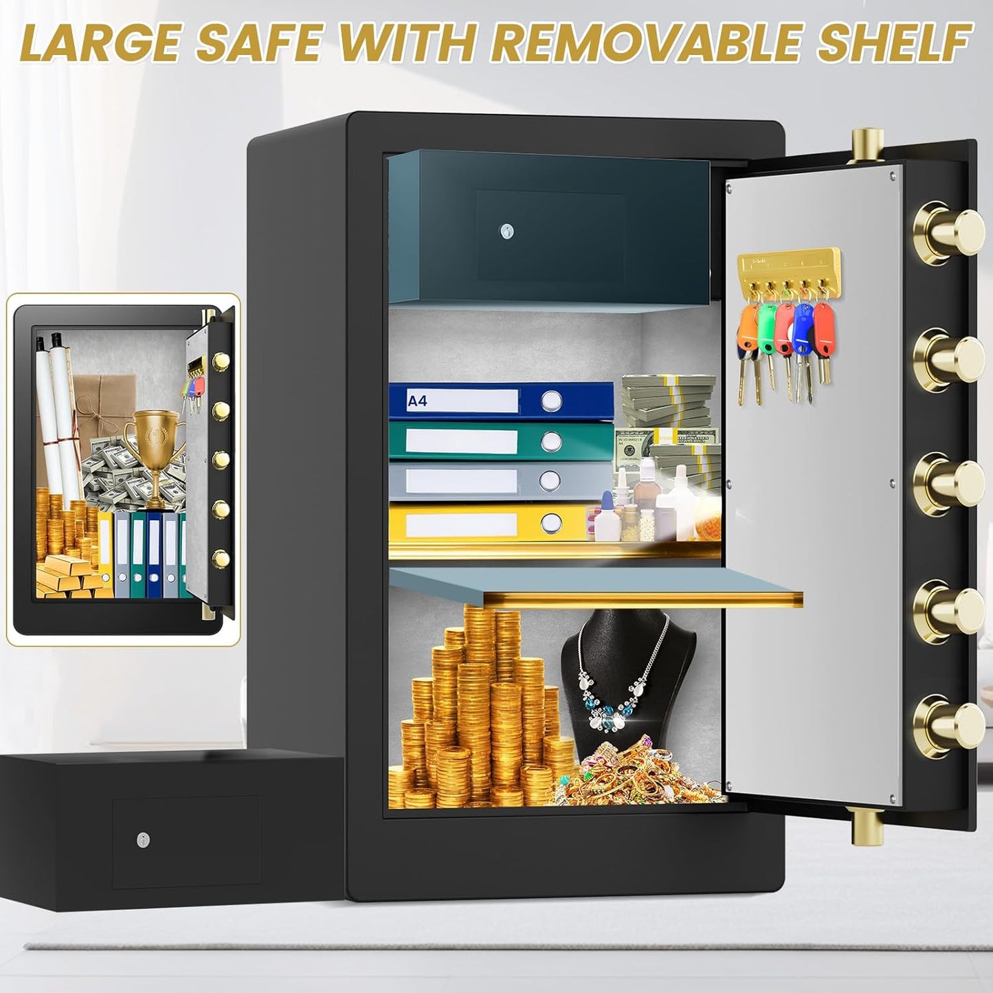 7.0 Cuft Fireproof Safe for Home, Home Safes Water and Fireproof, Safety Box with Digital Combination Lock, Fire and Water Proof Bag, Removable Shelf, Smart Alert, Safe for Money, Valuables