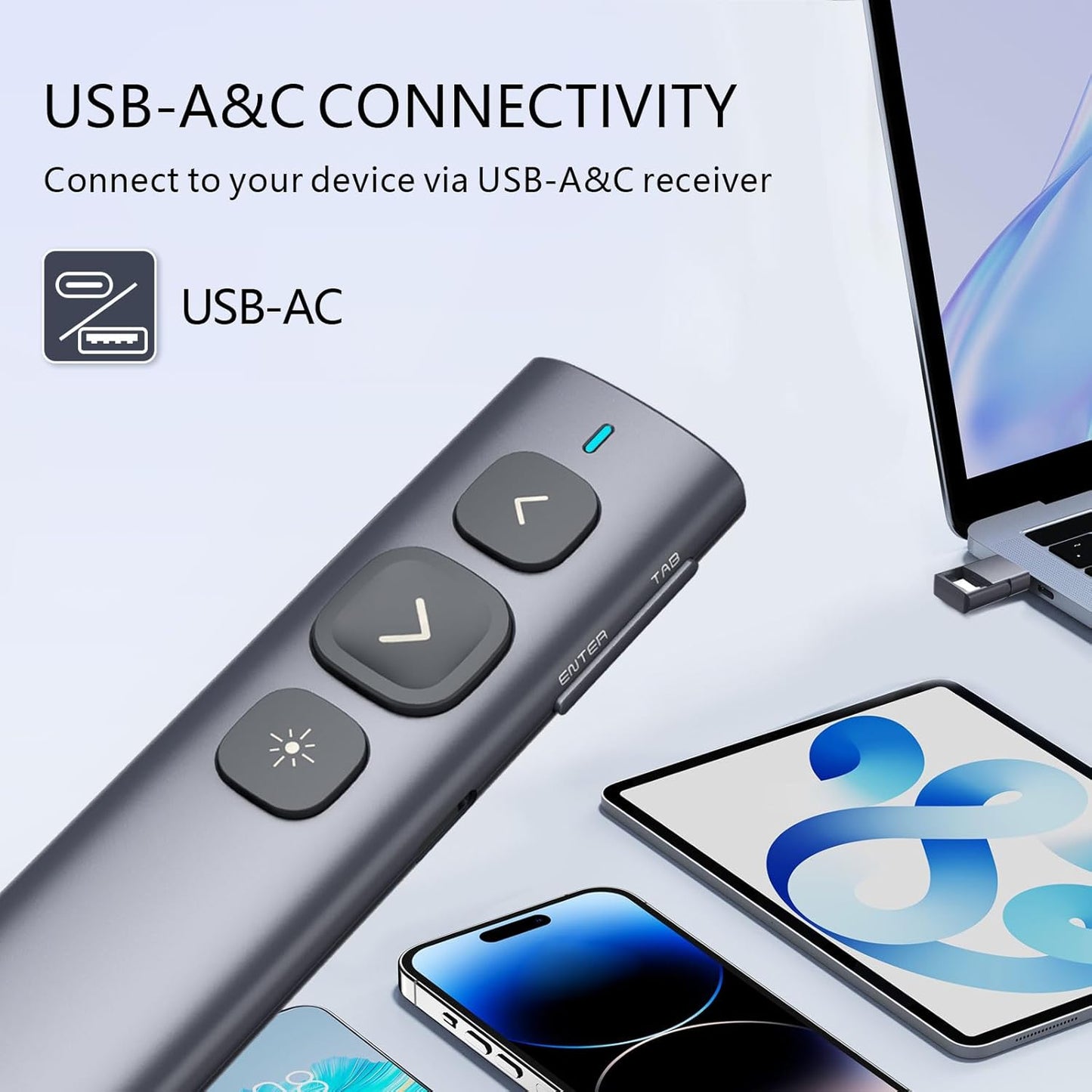 Norwii N95 Presentation Clicker with USB-A&C Receiver, PowerPoint Clicker for Presentation Remote, Rechargeable Wireless Presenter Pointer, Slide Advancer for PC/Laptop/e-Book(Red, USB-AC)