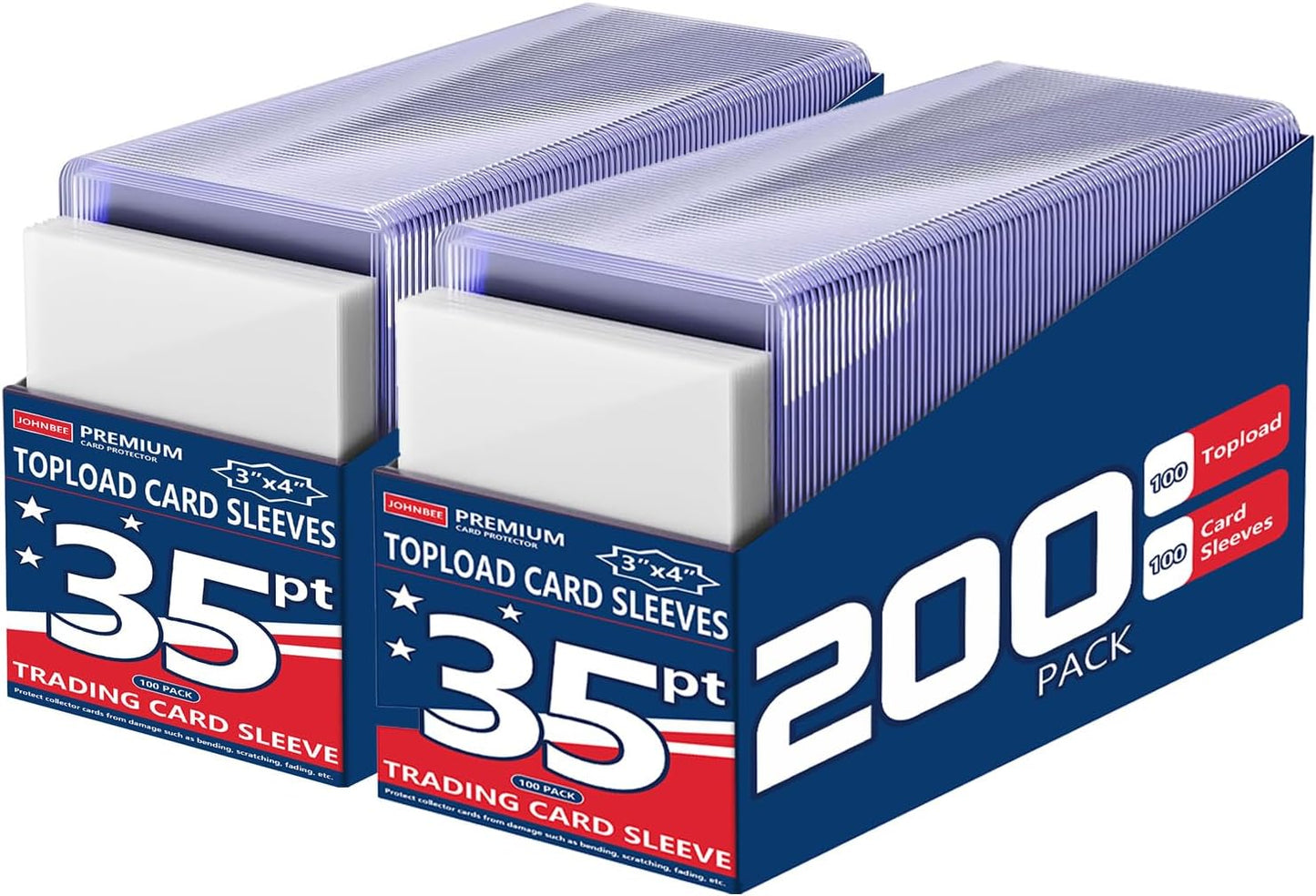 200 Card Sleeves - 3"x4" Hard Plastic Top Loaders for Cards - Trading Card Sleeve & Baseball Card Holder - Premium Topload Ablum Photocard Holder for Sports, Game & Kpop Cards (100Soft+100Hard)