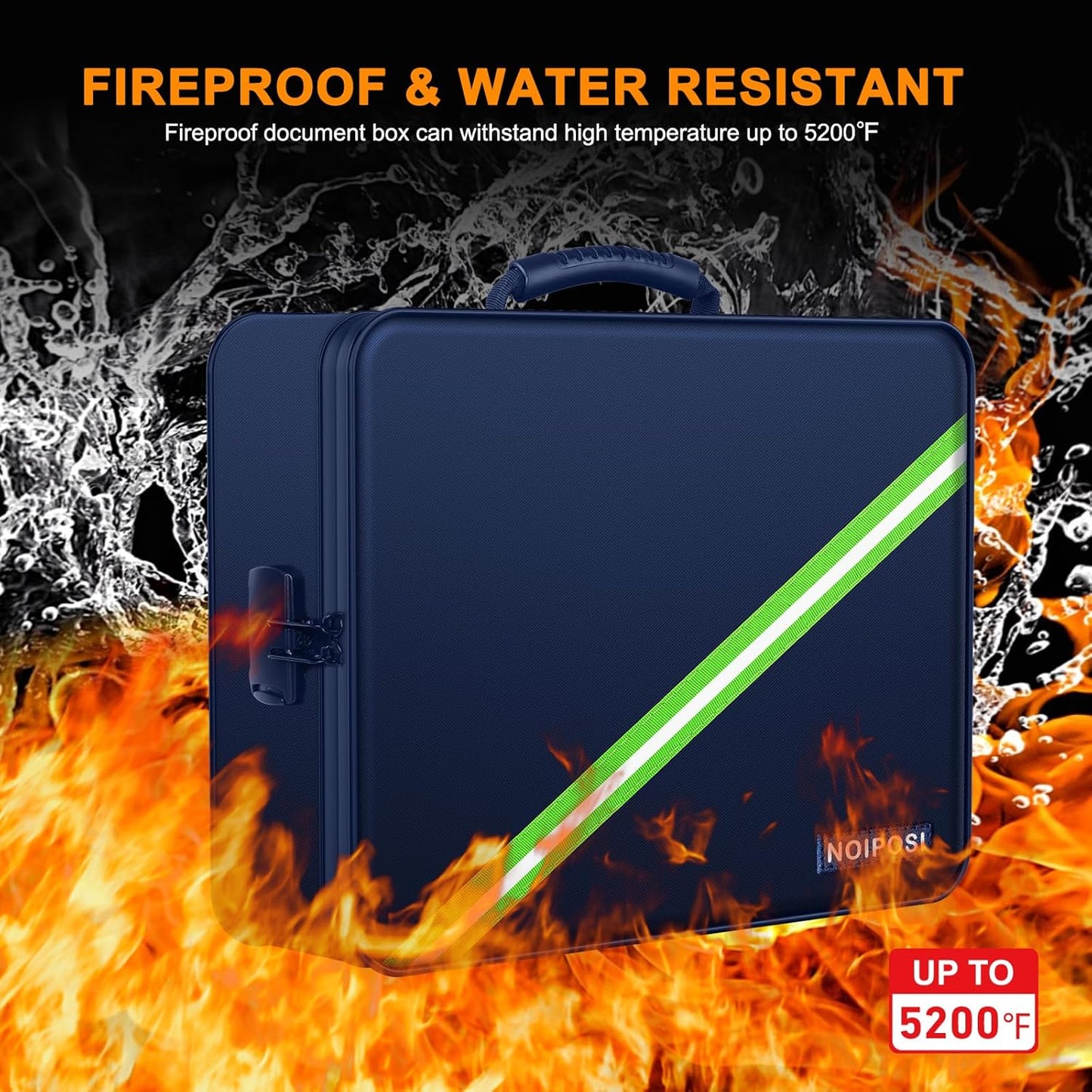 Noiposi Document Organizer with 5200℉ Heat Insulated,Waterproof and Fireproof Document Box,Portable Home Travel Safe Storage Box for Important Documents,File and Birth Certificate，Blue