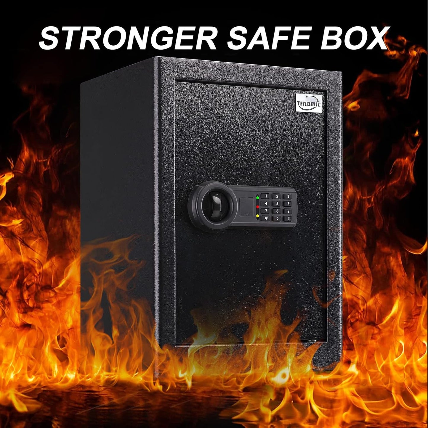 Tenamic Safe Box 2.2 Cuft Fireproof Waterproof Home Safe, Keypad Large Lock Box Cabinet Safes, Solid Alloy Steel Office Hotel Home Safe, Black