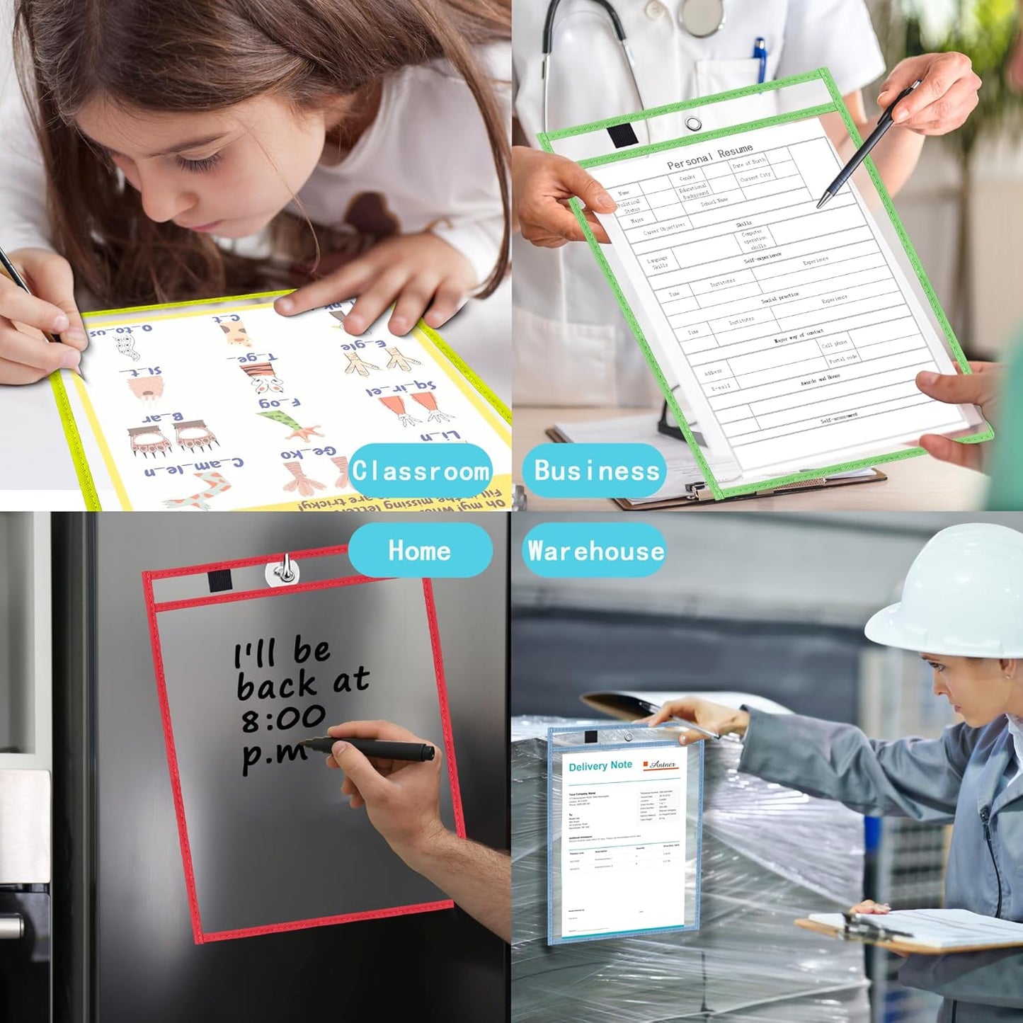 Antner 30 Packs Oversized Reusable Dry Erase Pocket Sleeves Clear Plastic Page Sleeves Sheet Protectors, 5 Assorted Colors 10x13" Ticket Document Holders, Shop Office School Teacher Classroom Supplies