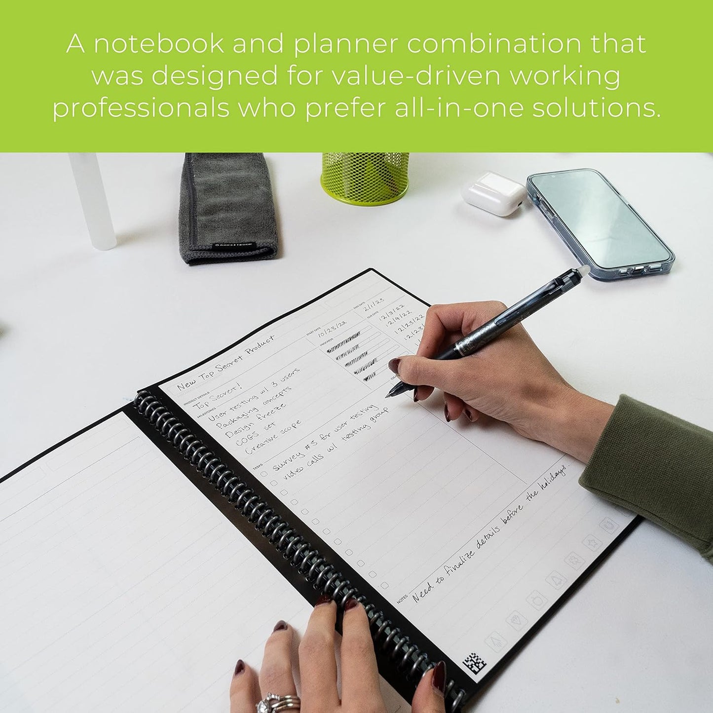 Rocketbook Smart Reusable Notebook, Fusion Plus Letter Size Spiral Notebook & Planner, Infinity Black, (8.5" x 11")