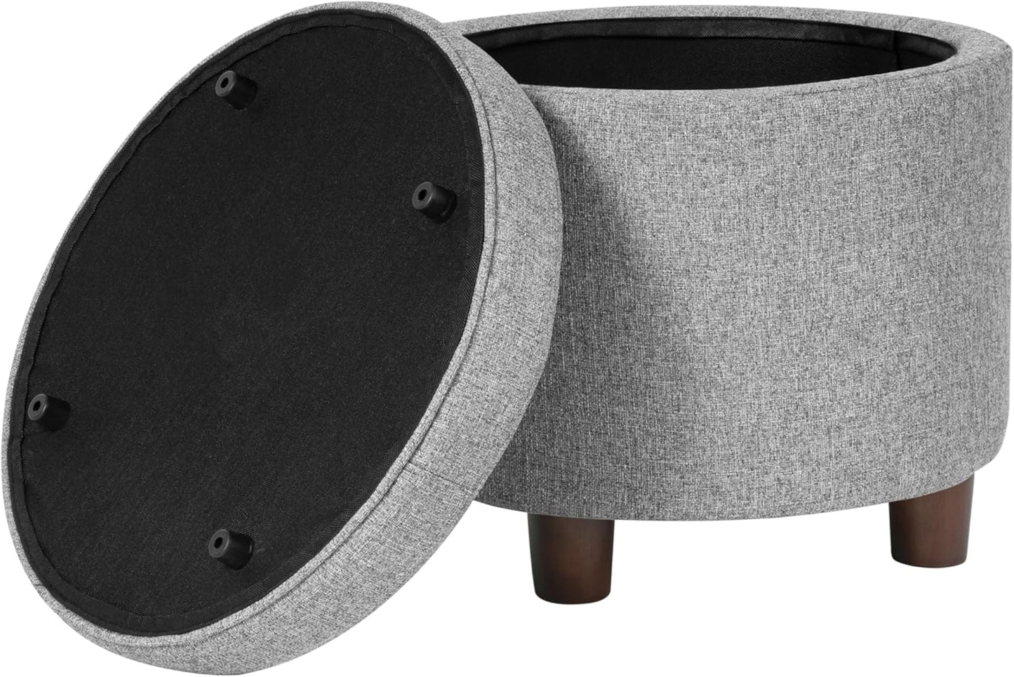 Homepop Home Decor | Upholstered Round Storage Ottoman | Ottoman with Storage for Living Room & Bedroom, Light Gray Tweed