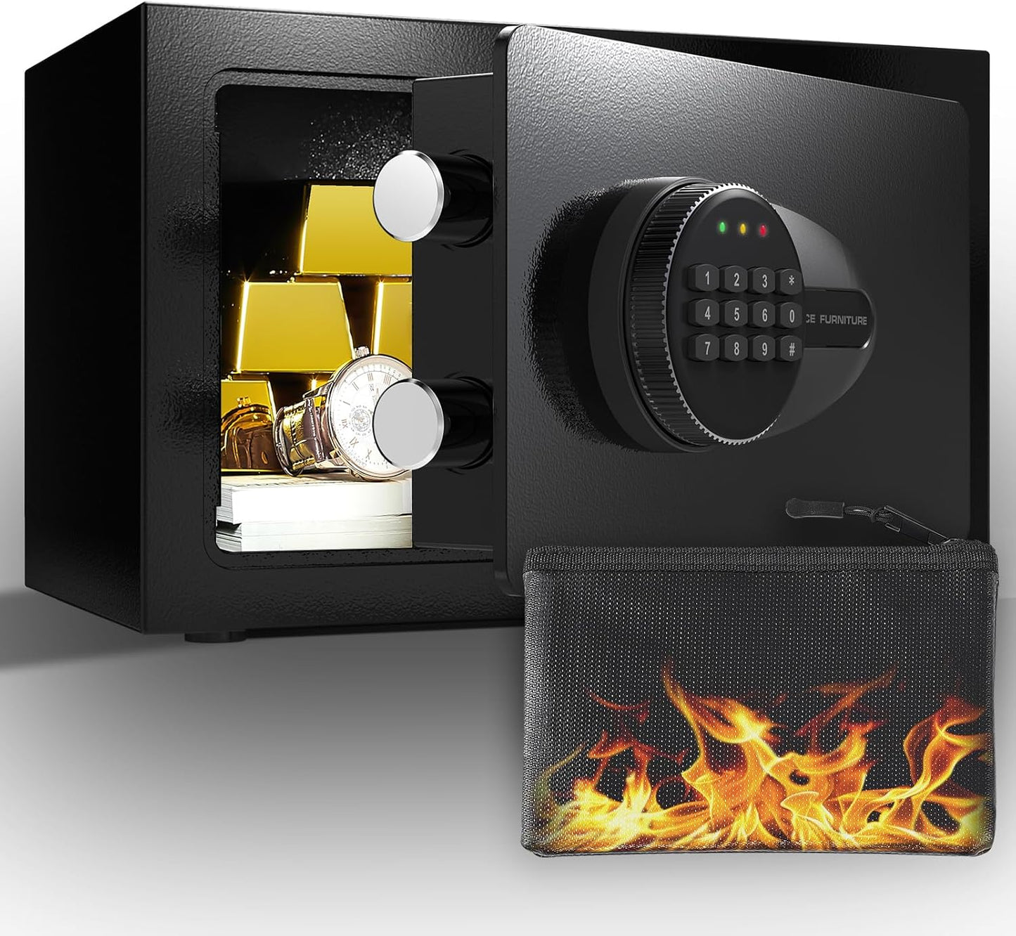 BONANO Small Safe, 0.5 Cubic Safe Box with Electronic Keypad and Fireproof Waterproof Bag, Small Safety Box for Money Cash Valuables, Dual Alarm System, Safes for Home Hotel Office