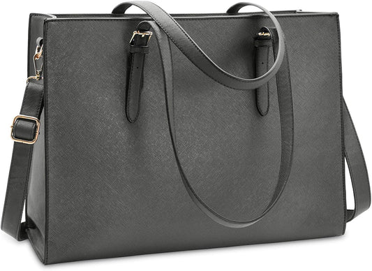 Laptop Bag for Women Waterproof Lightweight Leather 15.6 Inch Computer Tote Bag Business Office Briefcase Large Capacity Handbag Shoulder Bag Professional Office Work Bag 15.6 Inch Grey
