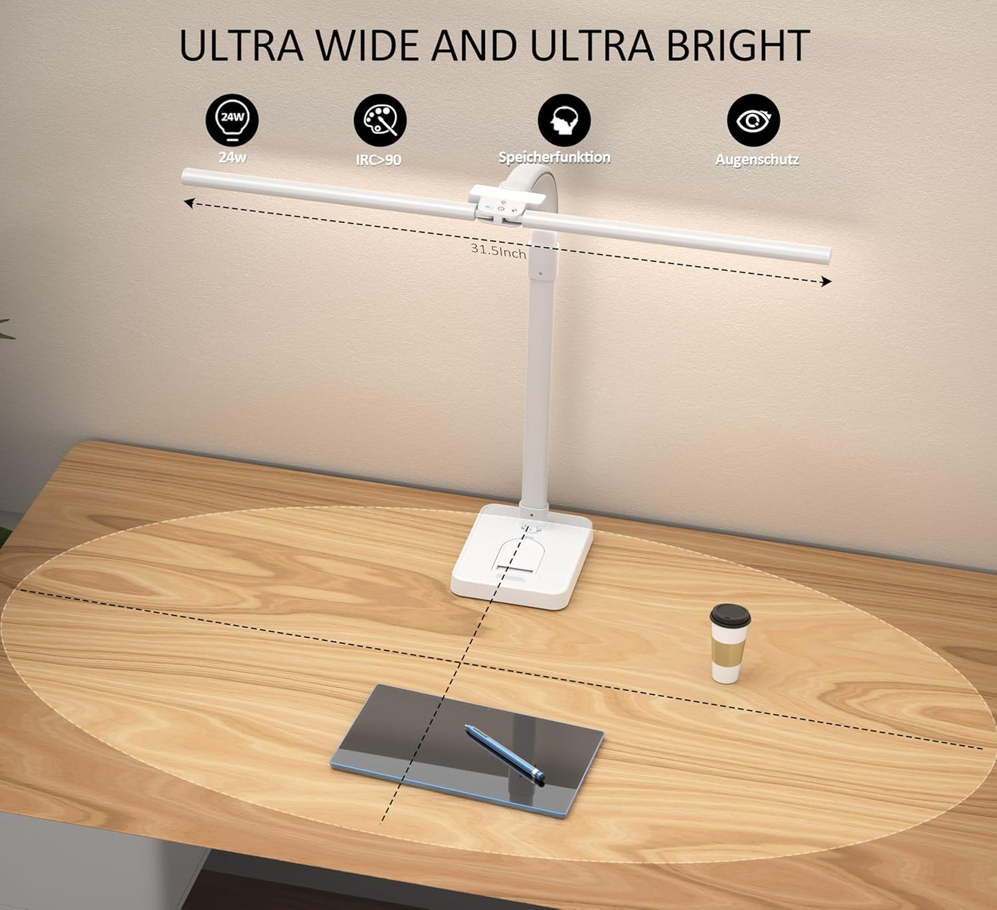 Double Head LED Desk Lamp, Architect Desk Lamps for Home Office, 24W Brightest Workbench Office Lighting-5 Color Modes and 5 Dimmable Eye Protection Modern Desk Lamp (White-Desktop, Big)