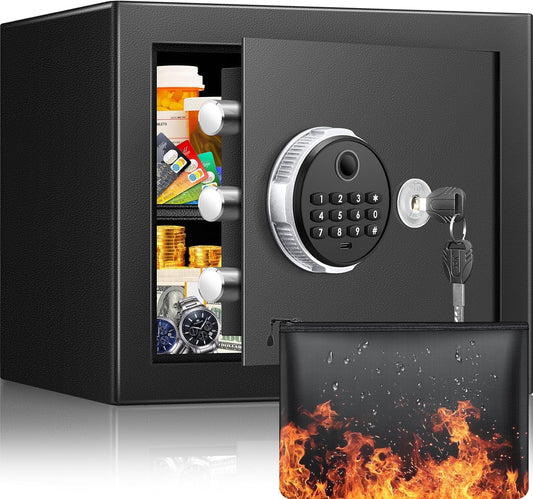 Smart Biometric Safe Box, 1.2 Cuft Fingerprint Home Safe with Digital Keypad and Spare Keys, Safety Box for Money, ID Documents, Jewelry & Valuables Home, Office, Hotel Use