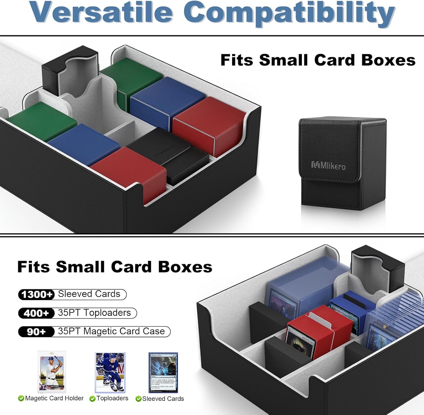 Mlikero Card Deck Case, Trading Card Storage Box for Magnetic Cards Holder and Hard Plastic Cards Protectors, Leather Magnetic Closure Deck Box Fit for MTG, TCG