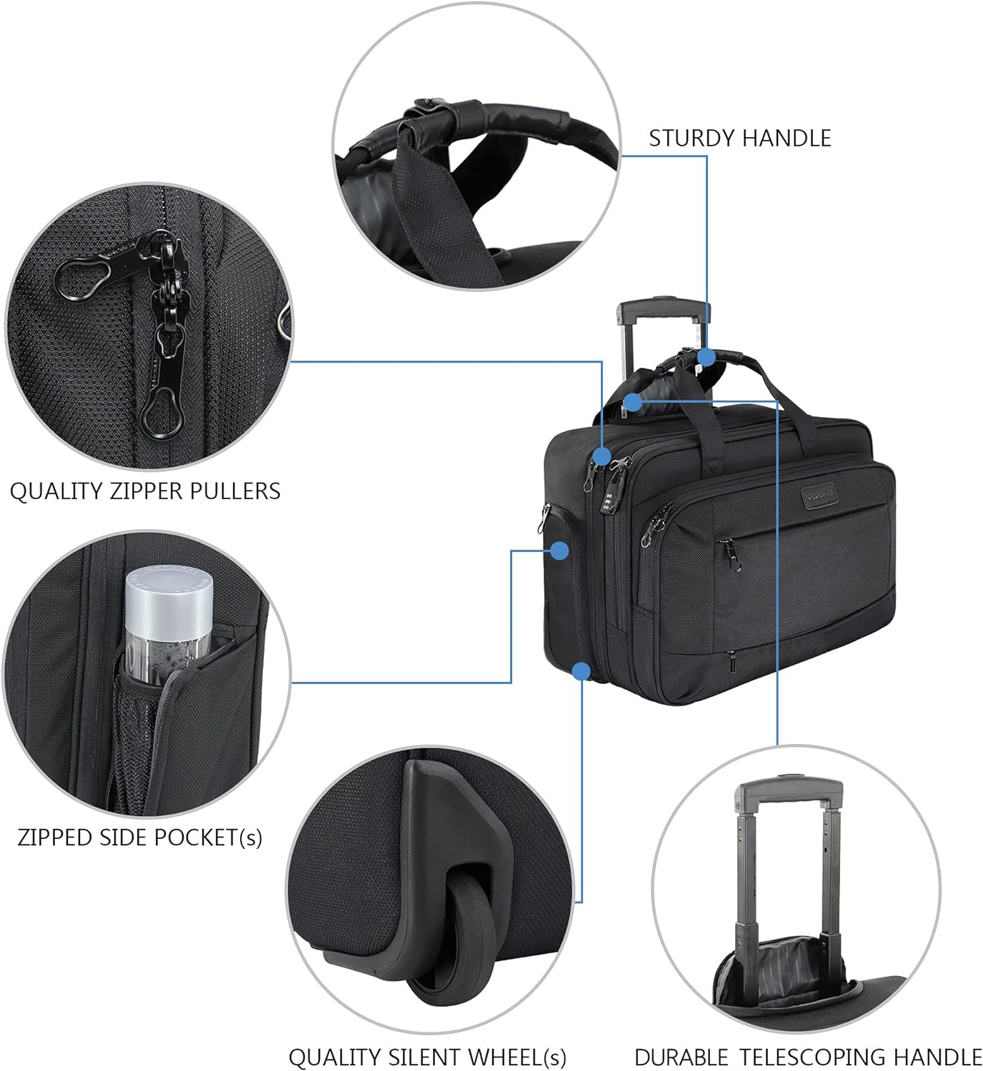 KROSER Rolling Laptop Bag for Men Women, Rolling Laptop Wheeled Briefcase for Business Fits Up to 17.3 Inch Laptop, Water-Repellent Wheeled Computer Bag Roller Case with RFID Pockets for Travel