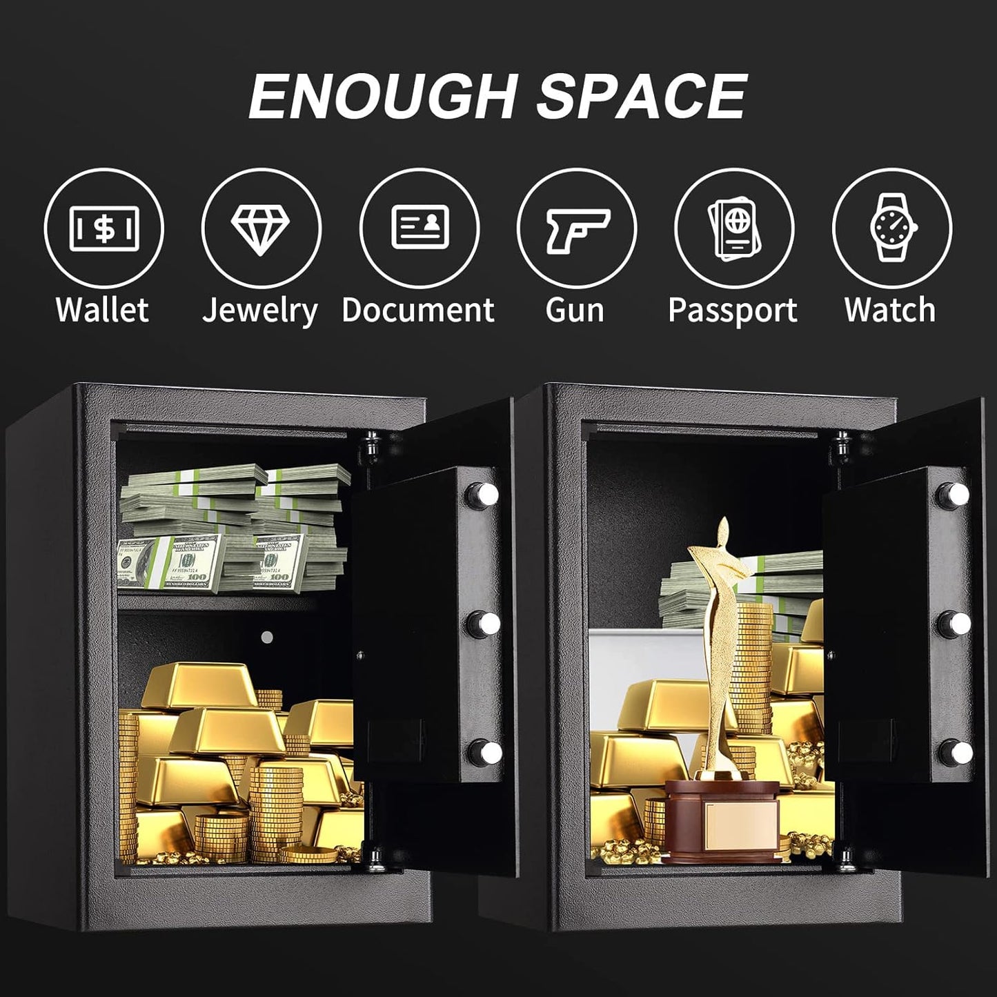 Tenamic Safe Box 2.2 Cuft Fireproof Waterproof Home Safe, Keypad Large Lock Box Cabinet Safes, Solid Alloy Steel Office Hotel Home Safe, Black