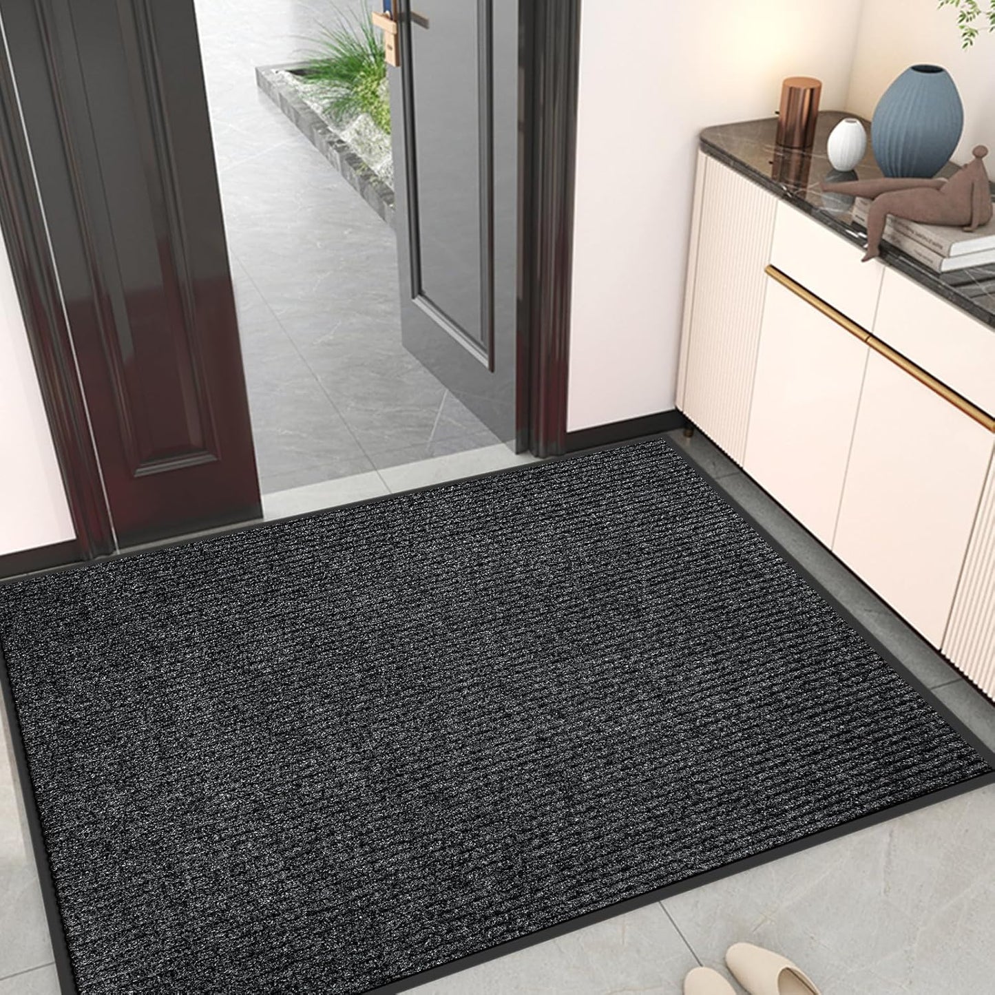 Kuyal Front Door Mat, 3'x5' Indoor Outdoor Entrance Mat, Commercial Floor Mats Inside Outside Entrance, Heavy Duty Durable Welcome, Rubber Backing Non Slip Outdoor Mats for Entryway,Black