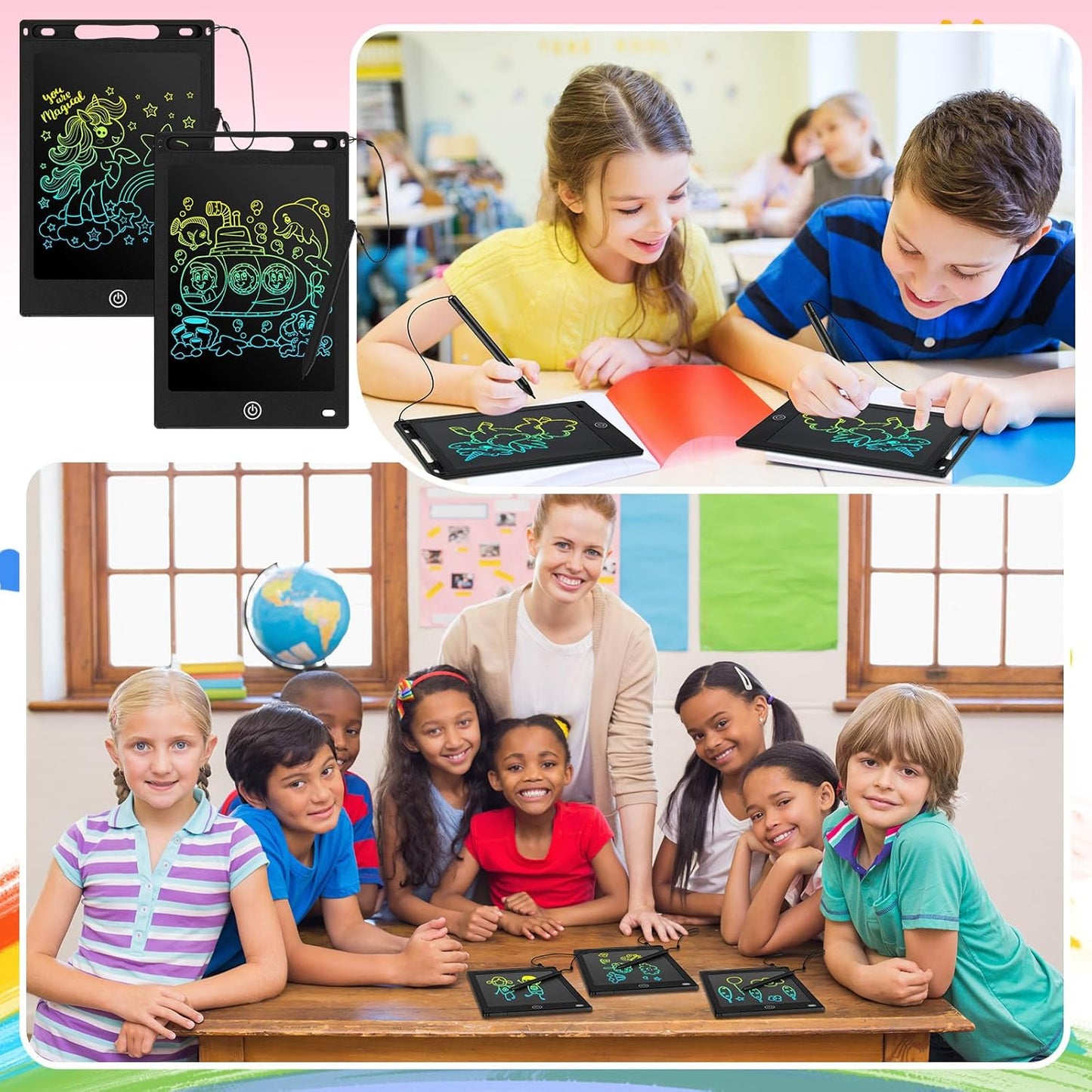 Zonon 4 Pcs LCD Writing Tablet 8.5 Inch Doodle Board Tablet Drawing Gifts LCD Writing Board Electronic Erasable Reusable Colorful Screen Pad(Black)