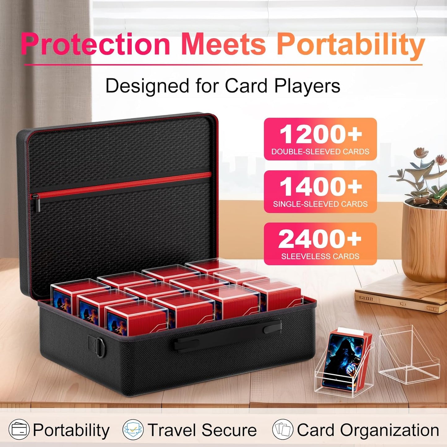 Card Deck Box with Portable Case, 12 Pack Clear Commander Deck Box with 12 Dividers, Holds 1200+ Double Sleeved Cards, Fit for MTG, YuGiOh, TCG