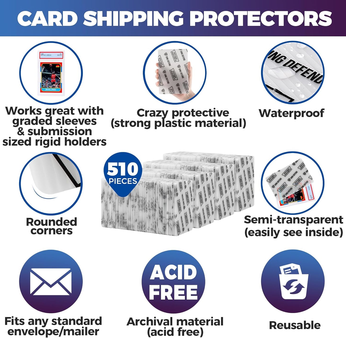 Card Protectors Trading Cards Shipping Supplies, 510-Pack 4'' x 6'' Graded Card Sleeves for Mailing Inserts, Plastic Semi Rigid Card Holder Better Than Corrugated Cardboard Sheets