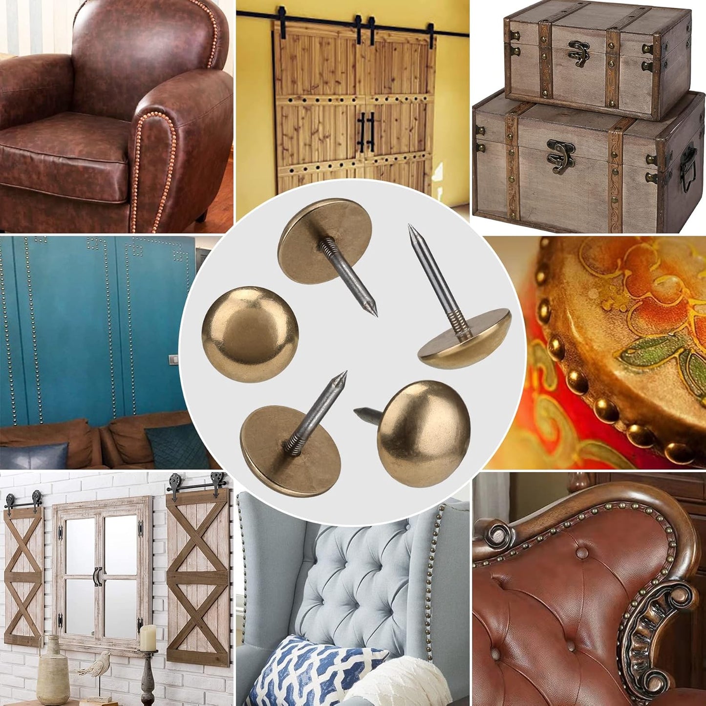 Retro Solid Pure Brass Tacks as Antique Upholstery Nails for Furniture, Decorative Push Pins for Wood,Carpet Tacks,Hardware Nails,Cap Nails,Thumb Tacks,Brass Fasteners(7/10",18mm Gold Color,10 Pcs)