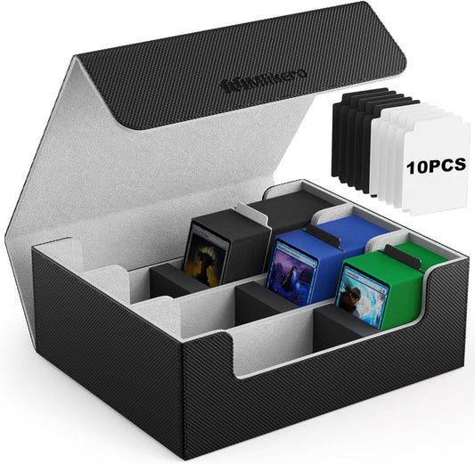 Mlikero Card Deck Case for Trading Cards 1800+, Trading Card Storage Box with 10 Dividers and 3 Foam Stoppers, Leather Magnetic Closure Commander Deck Box Fit for YuGiOh, MTG and Sport Cards