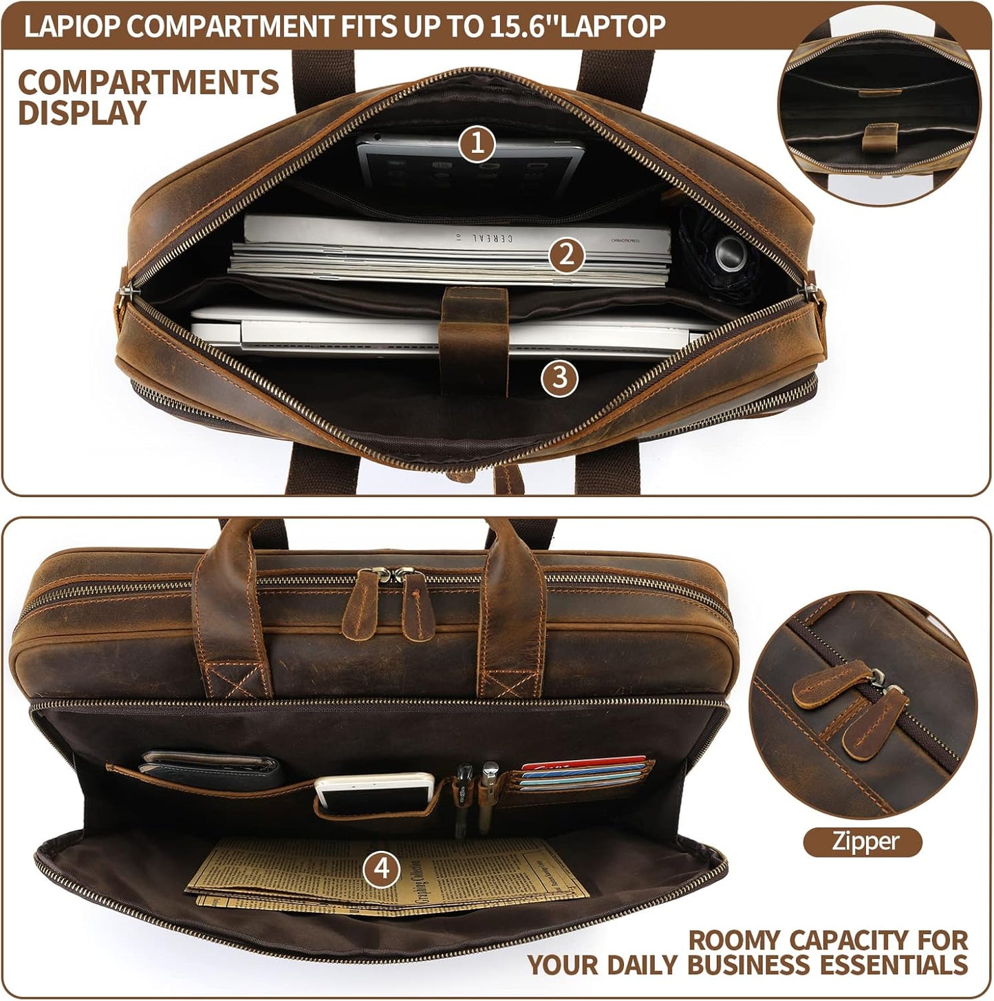 Jack&Chris Leather Briefcase for Men,Business Travel Laptop Messenger Bags